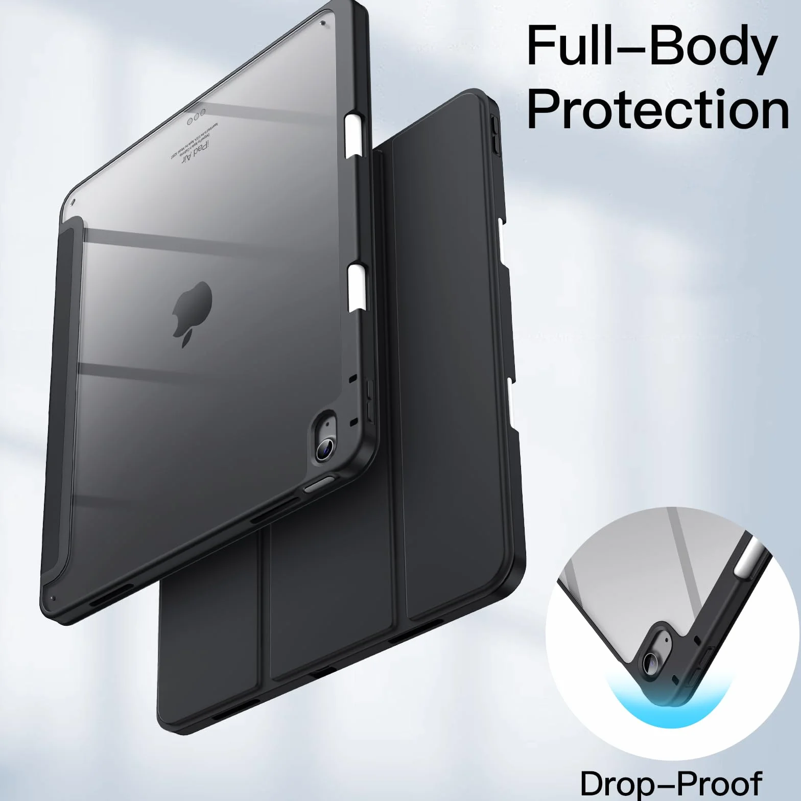 JETech Custodia iPad Air 13 Pollici M4/M3/M2 2026/2025/2024 Portapenne Chiara Trasparente Sottile Antiurto Cover Tablet Nero
