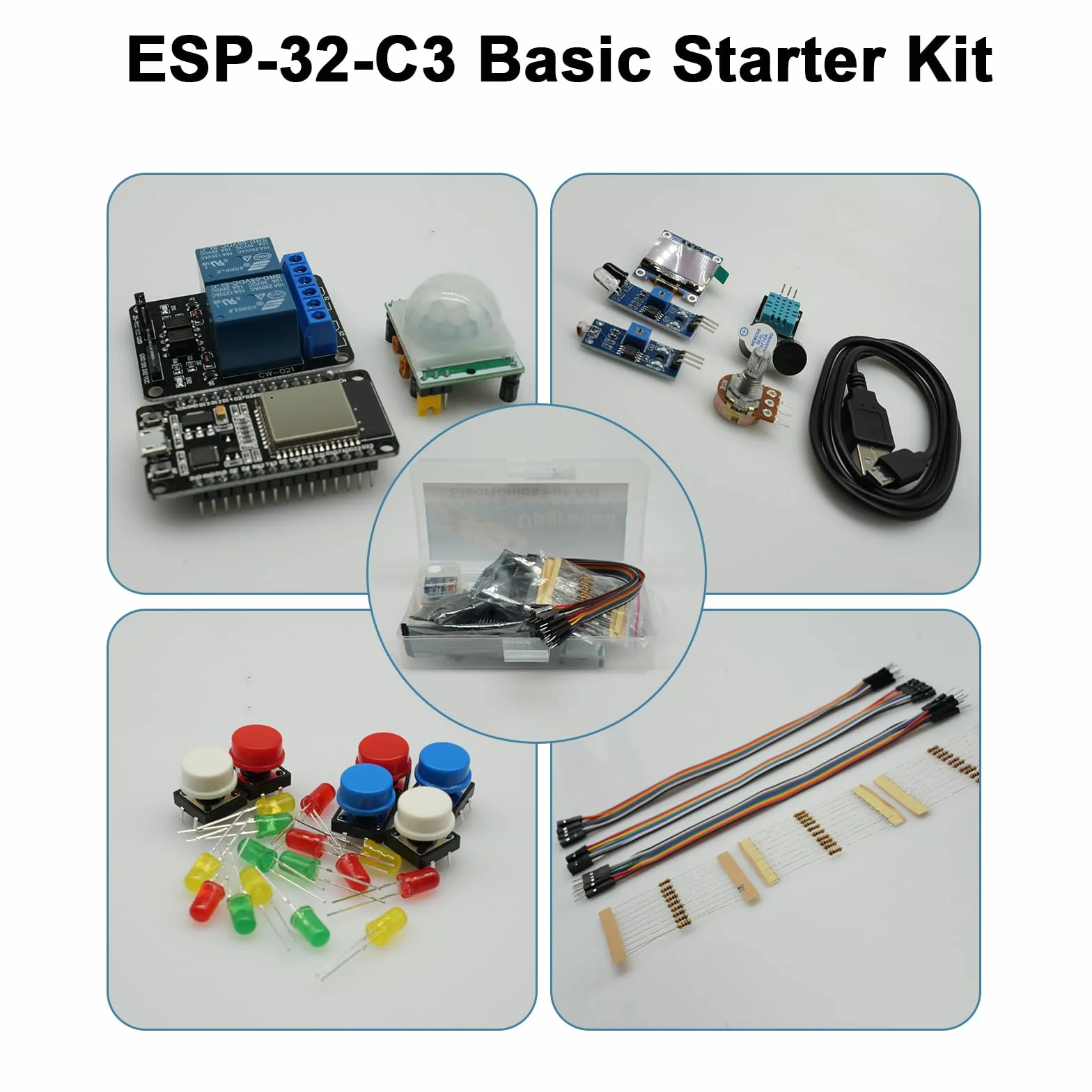 Scheda di sviluppo ESP-32-Starter Kit di base Binghe Kit ESP32 con OLED, sensori, moduli di visualizzazione su scheda Breadboard Compatibile con Arduino
