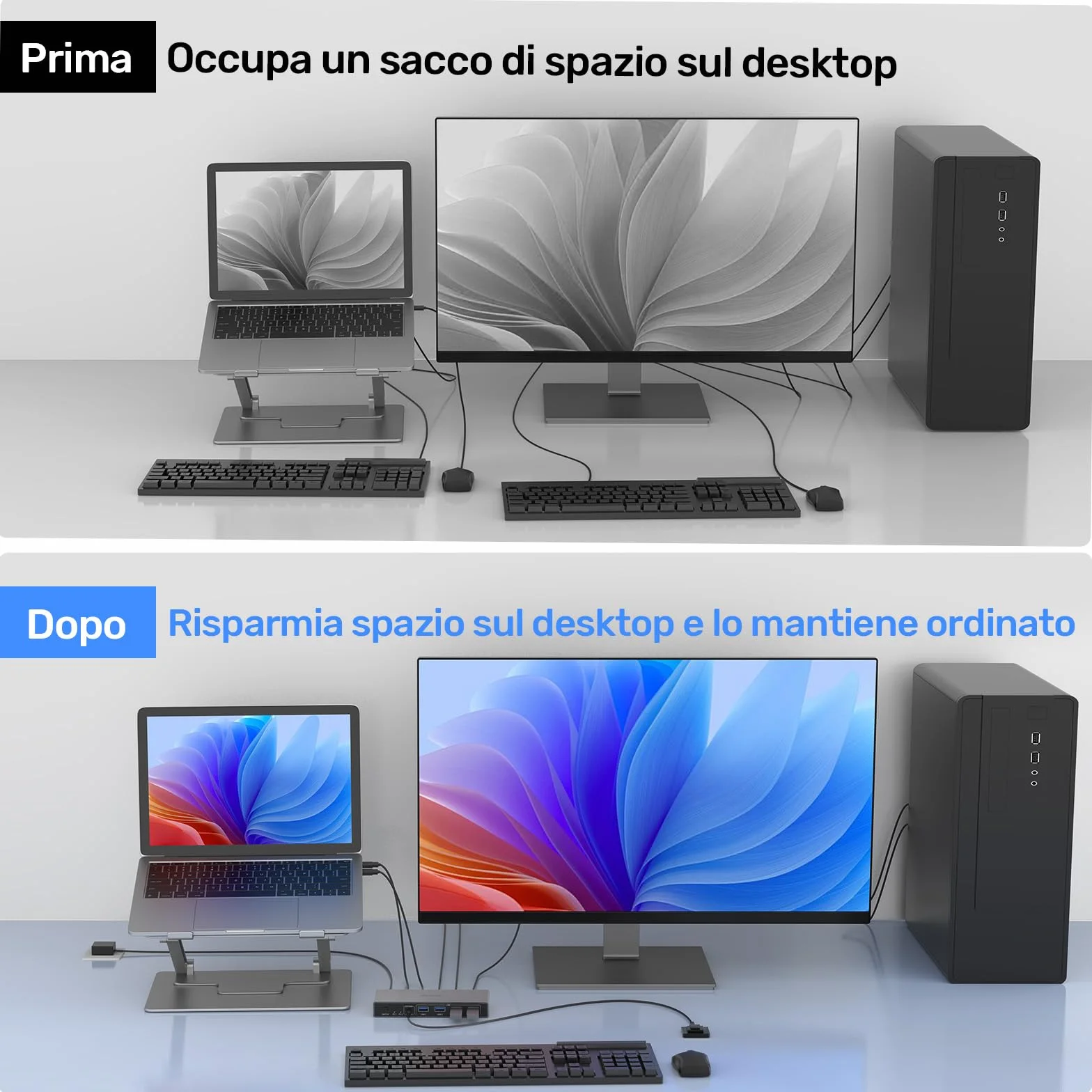 Alxum USB HDMI 2 PC KVM switch 1 monitor che supporta 4K60HZ, due computer per condividere uno schermo con quattro porte USB, tra cui controller desktop, 2 cavi USB e adattatore di alimentazione