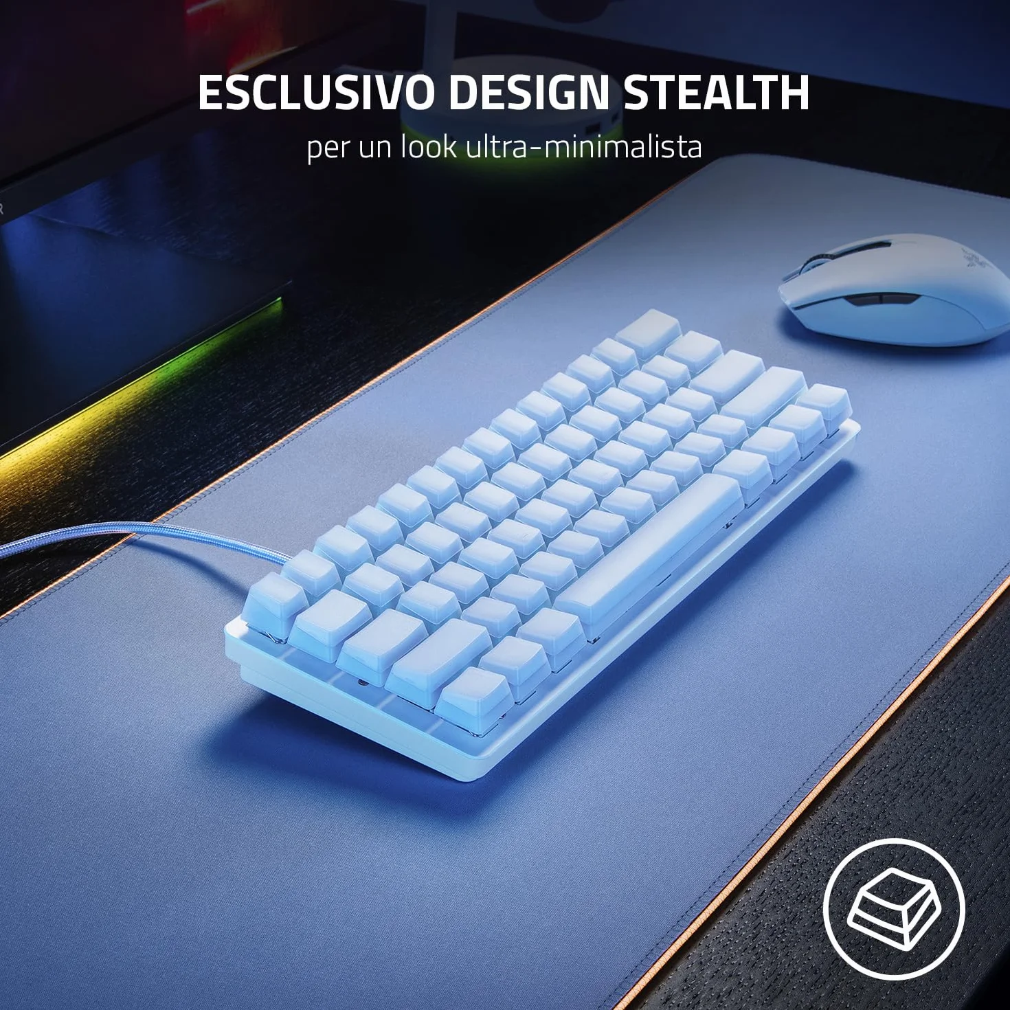 Razer Phantom Kit di upgrade dei tasti - Esclusivi tasti stealth con lati traslucidi che risplendono con l'illuminazione Razer Chroma RGB, US- & UK-Layout, Bianco