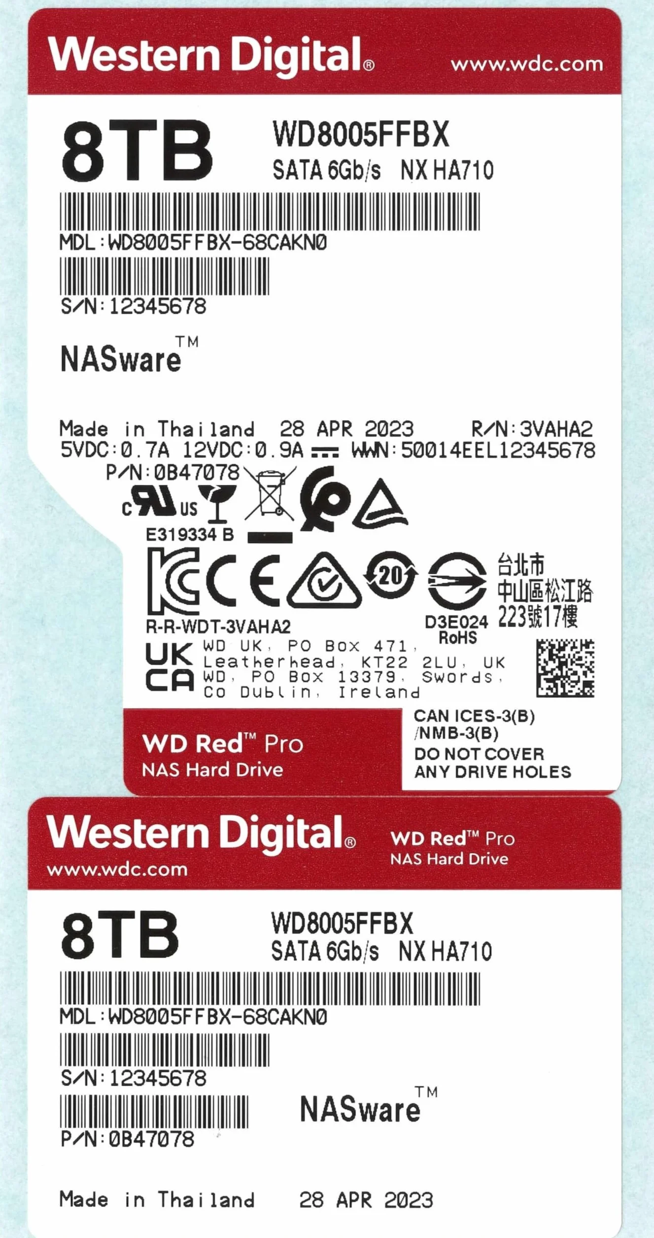 WD Red Pro 8TB NAS Hard Disk Interno 3,5" - 7200 RPM, SATA 6 Gb/s, CMR, Cache da 256MB
