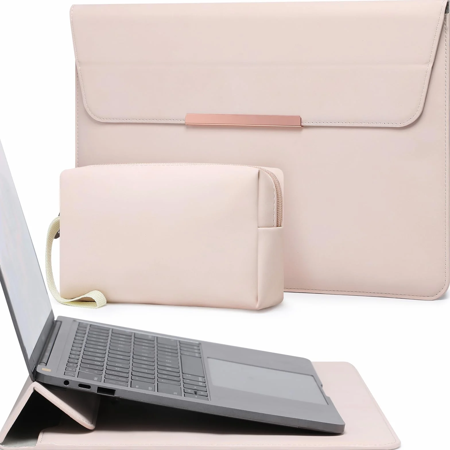 HYZUO 13,3-14 Pollici Custodia Borsa per Laptop con Supporto per MacBook Pro 14 M5/M4/M3/M2/M1 A3426 A3427 2026-2021, MacBook Air/Pro 13,3, 13,8-13,5 Surface Laptop, Envy 13, Albicocca(con Trim)