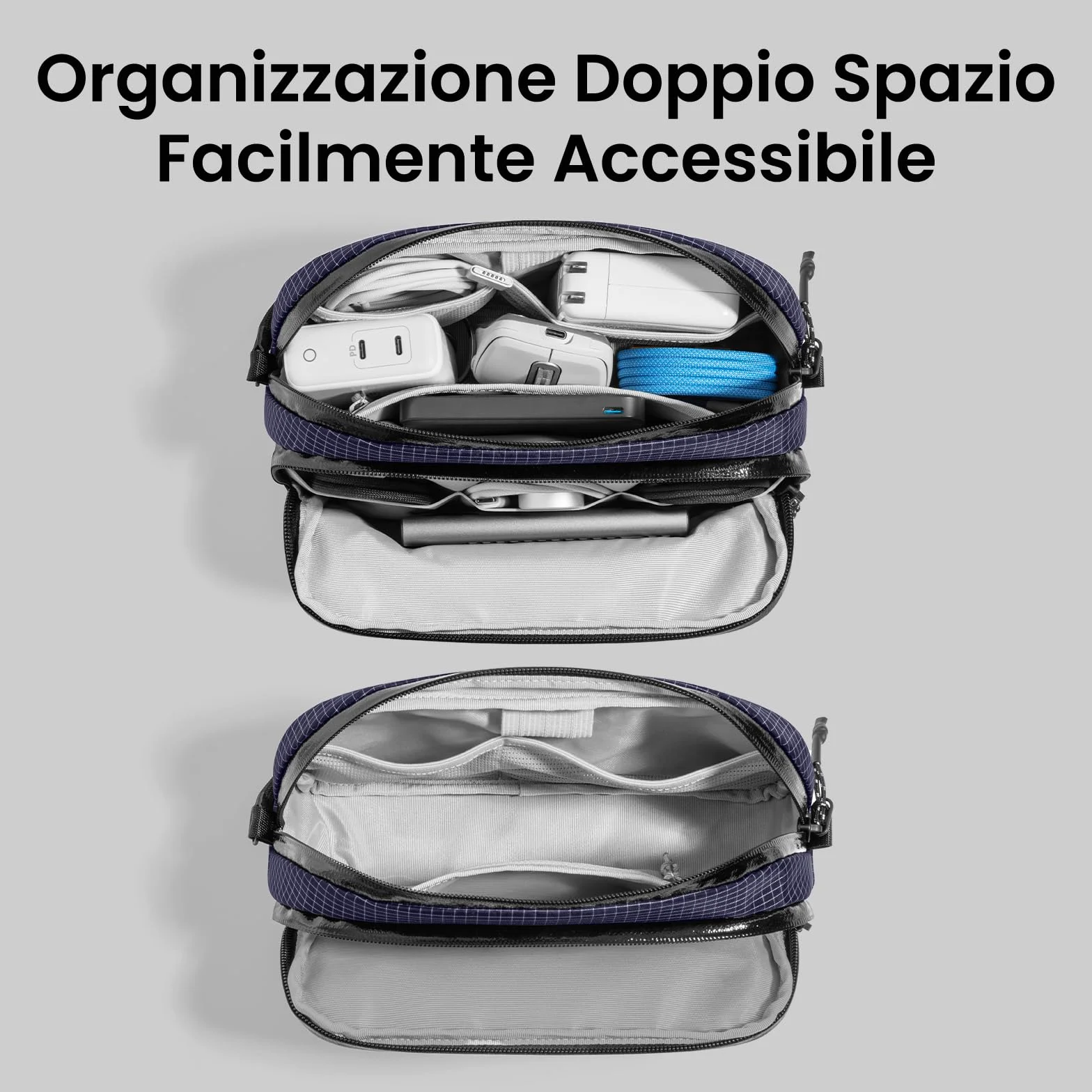 tomtoc T12 New Techpouch UK, Plaid blu, M, Organizer per borse