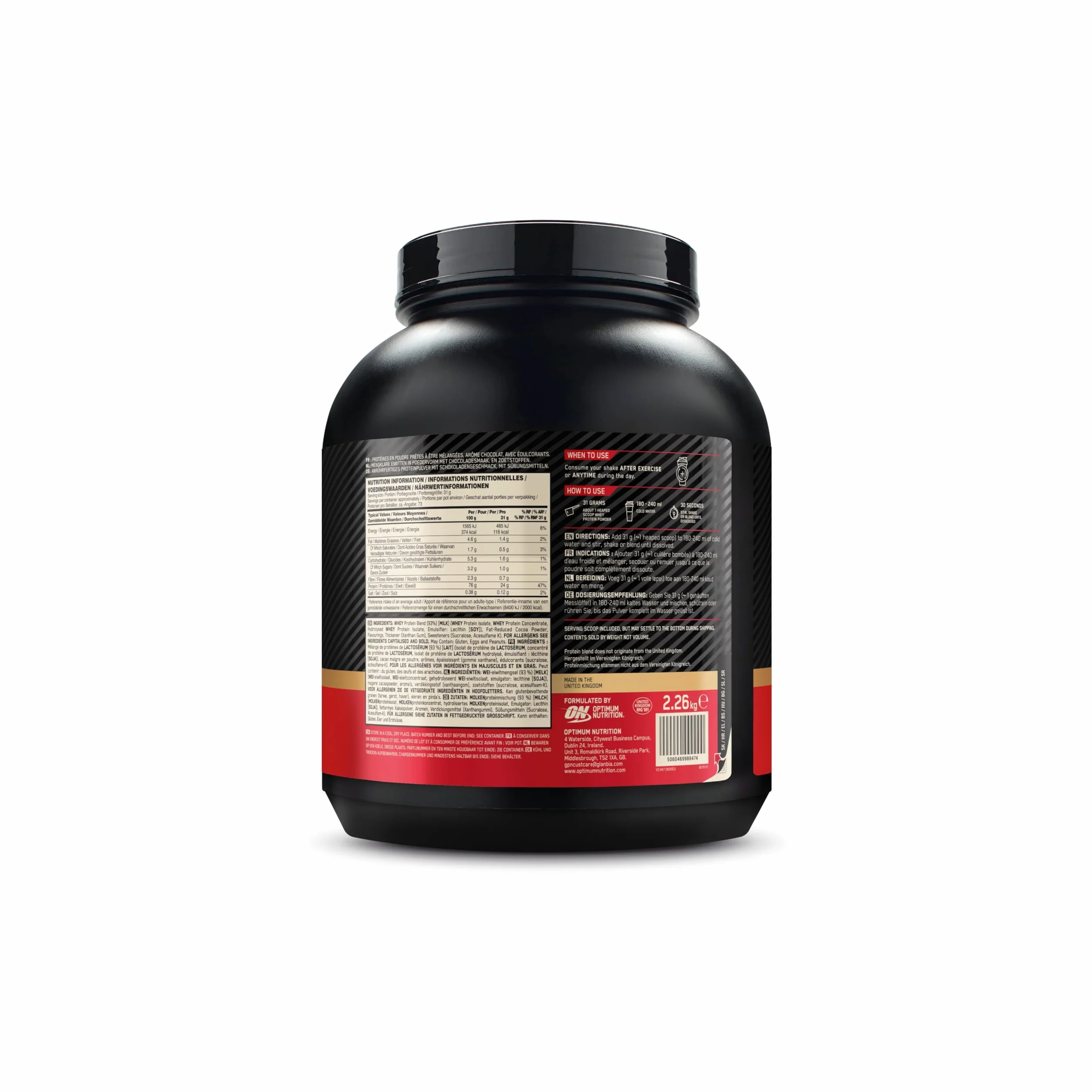 Optimum Nutrition Gold Standard 100% Whey Proteine in Polvere Doppio Cioccolato 2.26kg 73 Porzioni