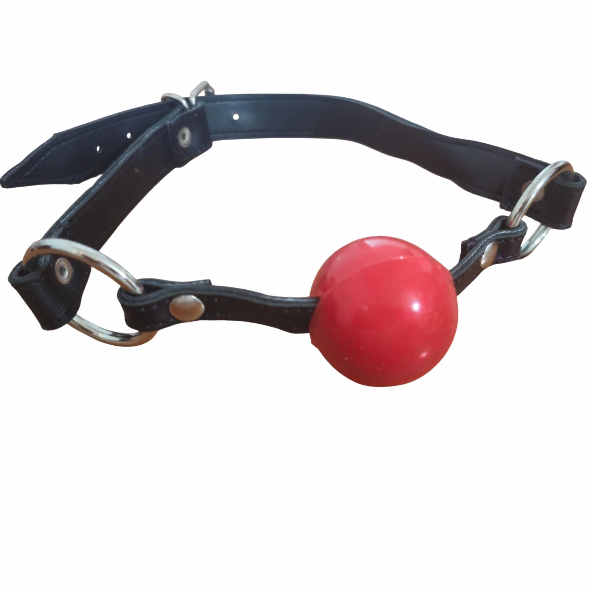 Ball Gag in Pelle Nero con Sfera Rossa Accessorio Bondage