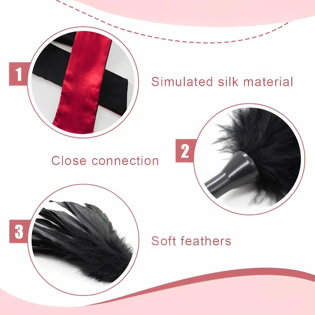 Deluxe Piuma Tickler Cuoio Flogger Frusta Bondage Paddle Set Letto Vincoli Giocattolo Sessuale con Benda Maschera Occhio