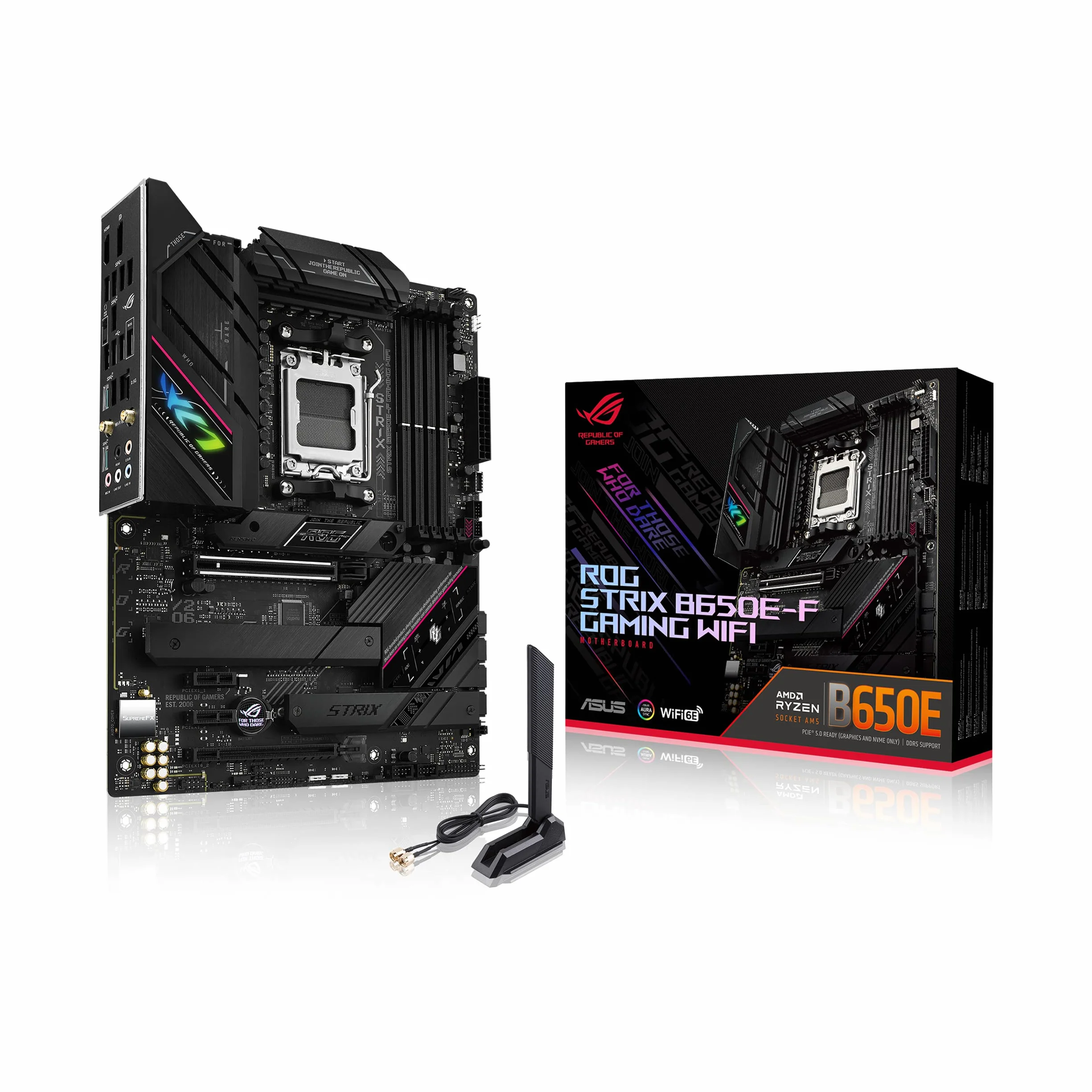 ASUS ROG STRIX B650E-F GAMING WIFI Scheda Madre Gaming ATX, AM5, Ryzen 9000/8000/7000, AMD B650, DDR5, PCI 5.0, WiFi 6E (802.11ax), 2.5Gb Lan, 3xM.2, 4xSATA 6GB/s, Aura Sync RGB, Nero