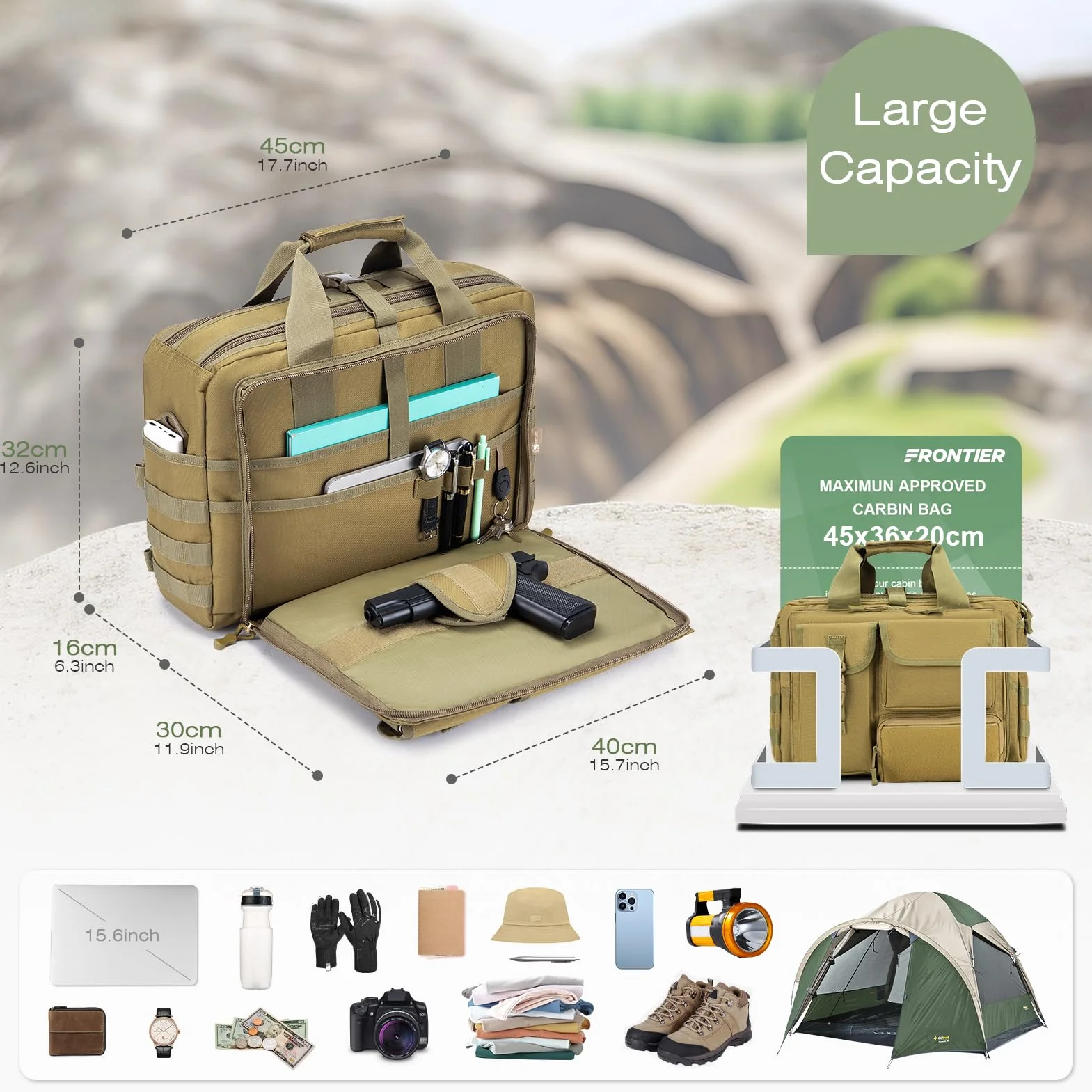 SPAHER Borsa Lavoro Uomo 24 Ore per PC 14/15.6/17" - Valigetta Tattica Ventiquattrore - Porta PC Laptop Briefcase per Ufficio