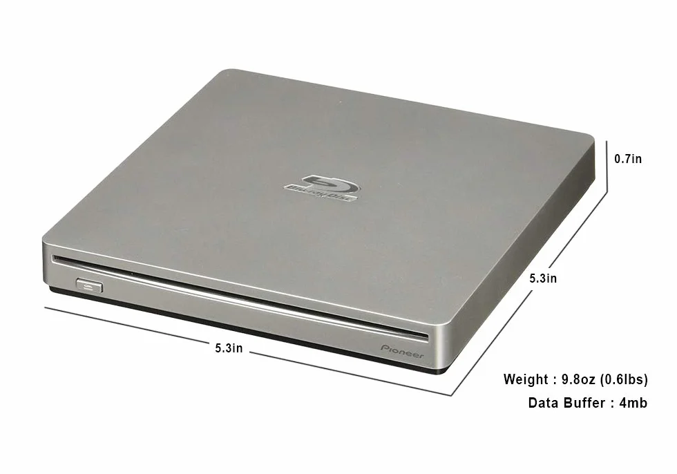 Pioneer BDR-XS07S Unità esterna portatile 6x Blu-ray Burner con cavo USB - Masterizza dischi DVD DVD BD DL BDXL