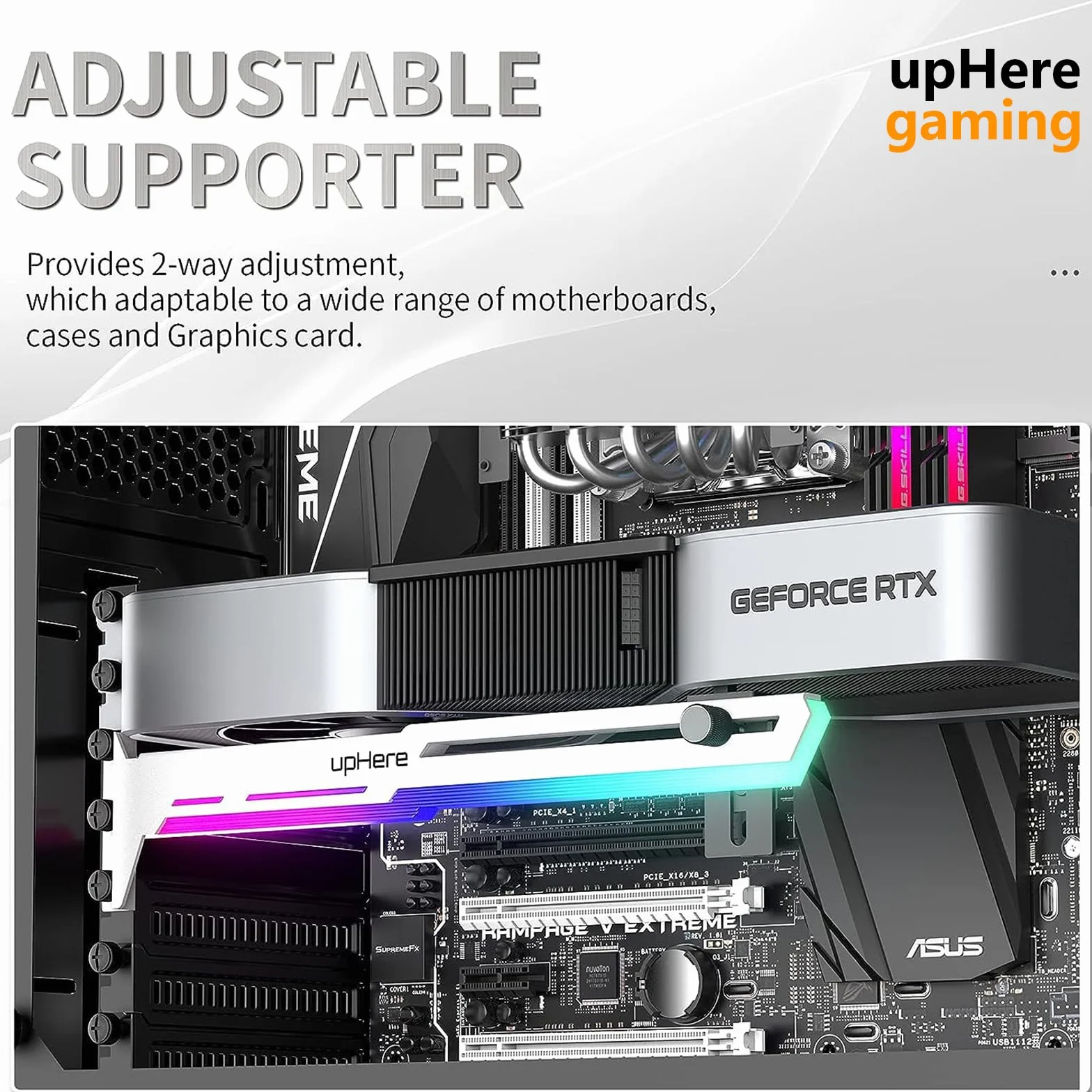 upHere gaming Supporto Scheda Video e Grafica con LED ARGB, Supporto a Sfera e Custodia Frame per Schede Singole o Doppie, G276WTARGB