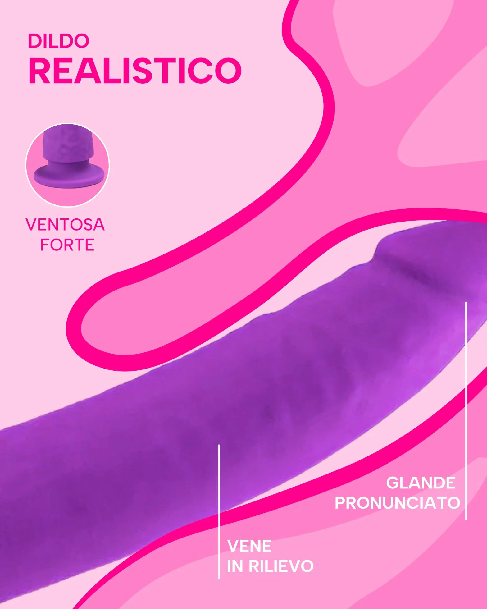 MySecretCase Dildo Silicone Realistico 19cm con Ventosa - Fallo Realistico Morbido Viola