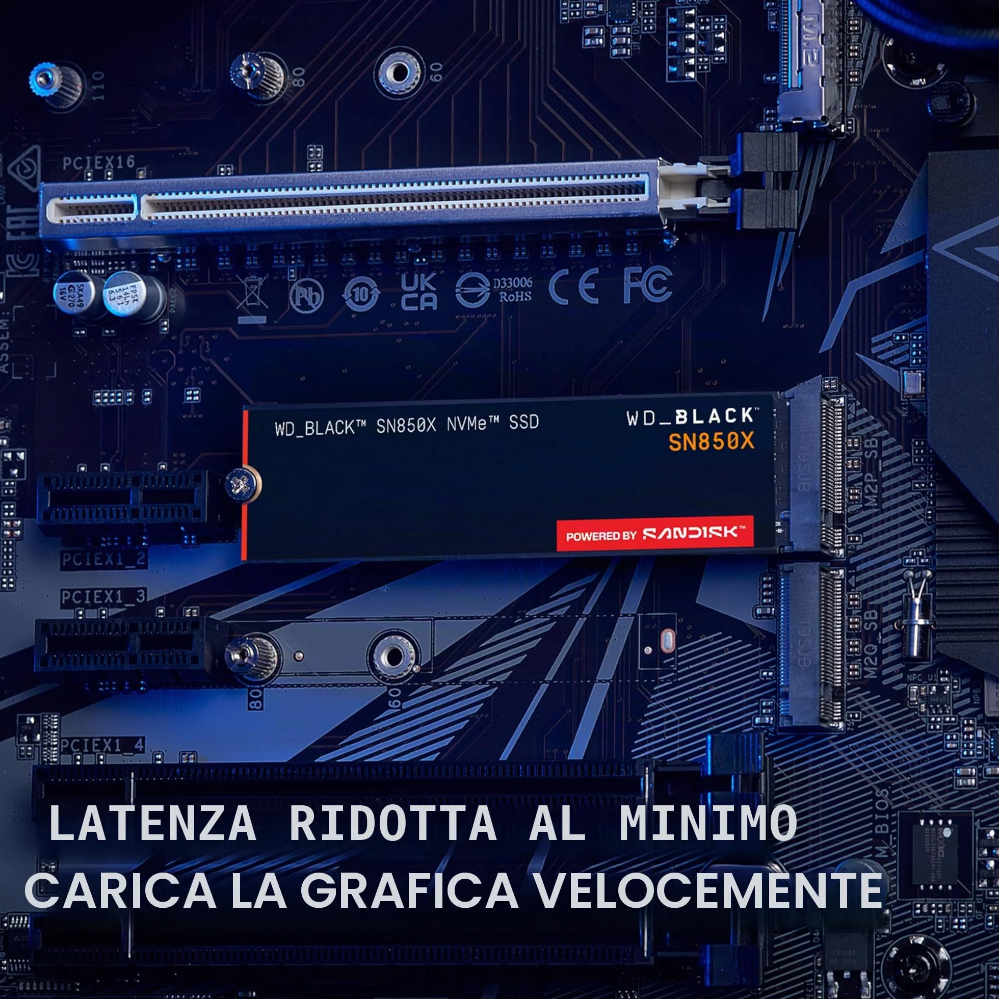 WD_BLACK SN850X NVMe SSD 1TB (Fino a 7.300MB/s in lettura, fino a 6.300MB/s in scrittura, M.2 2280, PCIe Gen 4, SSD ad alte Prestazioni per Gaming) POWERED BY SANDISK