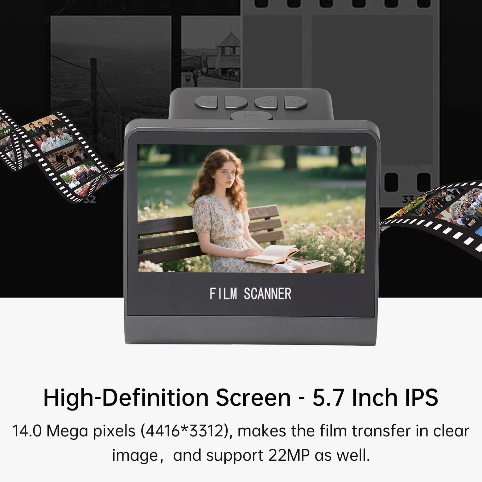 Scanner per Pellicole e Diapositive, Converte 135 126 110 Pellicole e Diapositive Super8 in JPEG Digitale, con Memoria Integrata da 16 GB e Schermo LCD da 5 Pollici, per PC TV