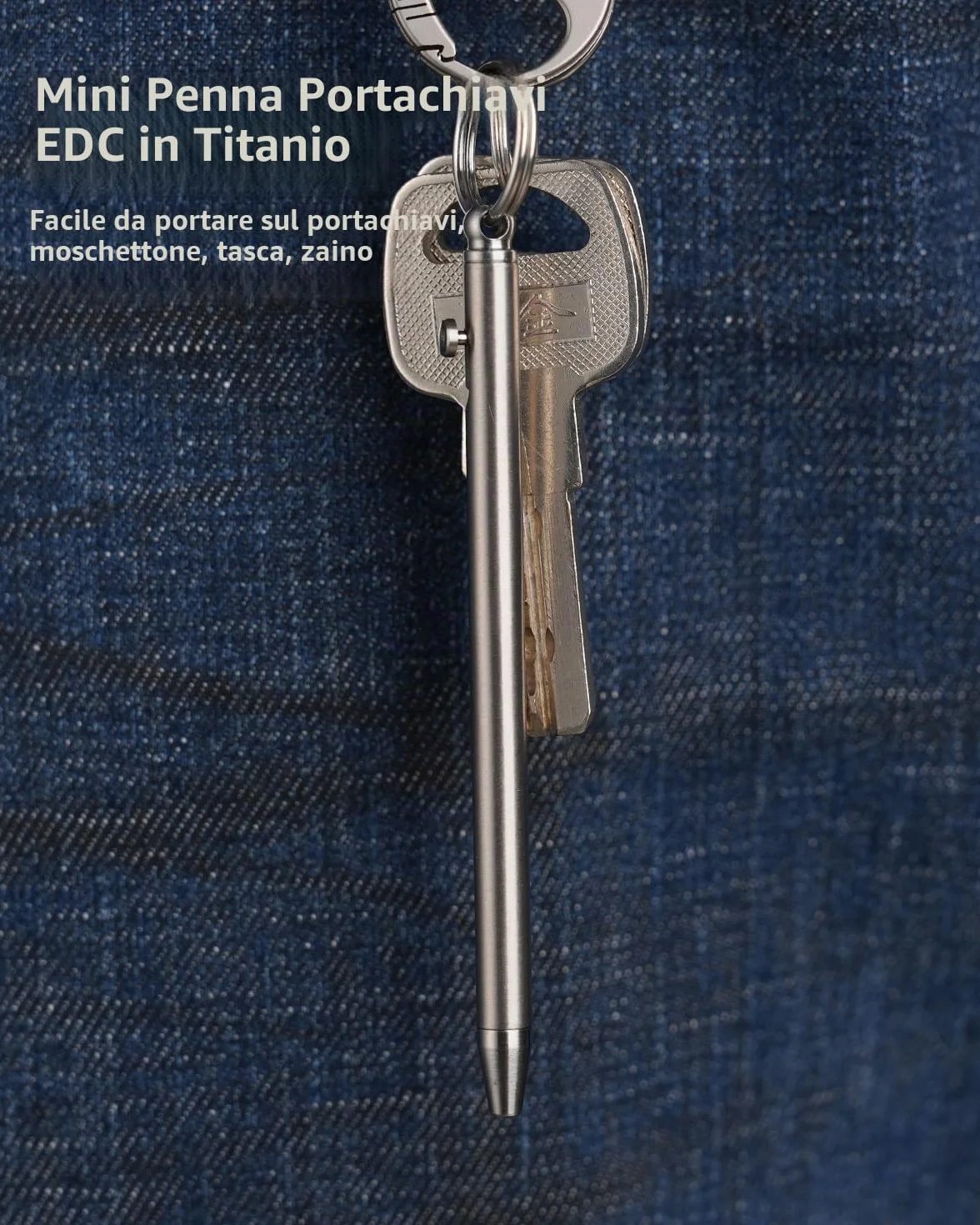 Mini penna a sfera in titanio EDC TKP1, retrattile con foro portachiavi, Bolt Action