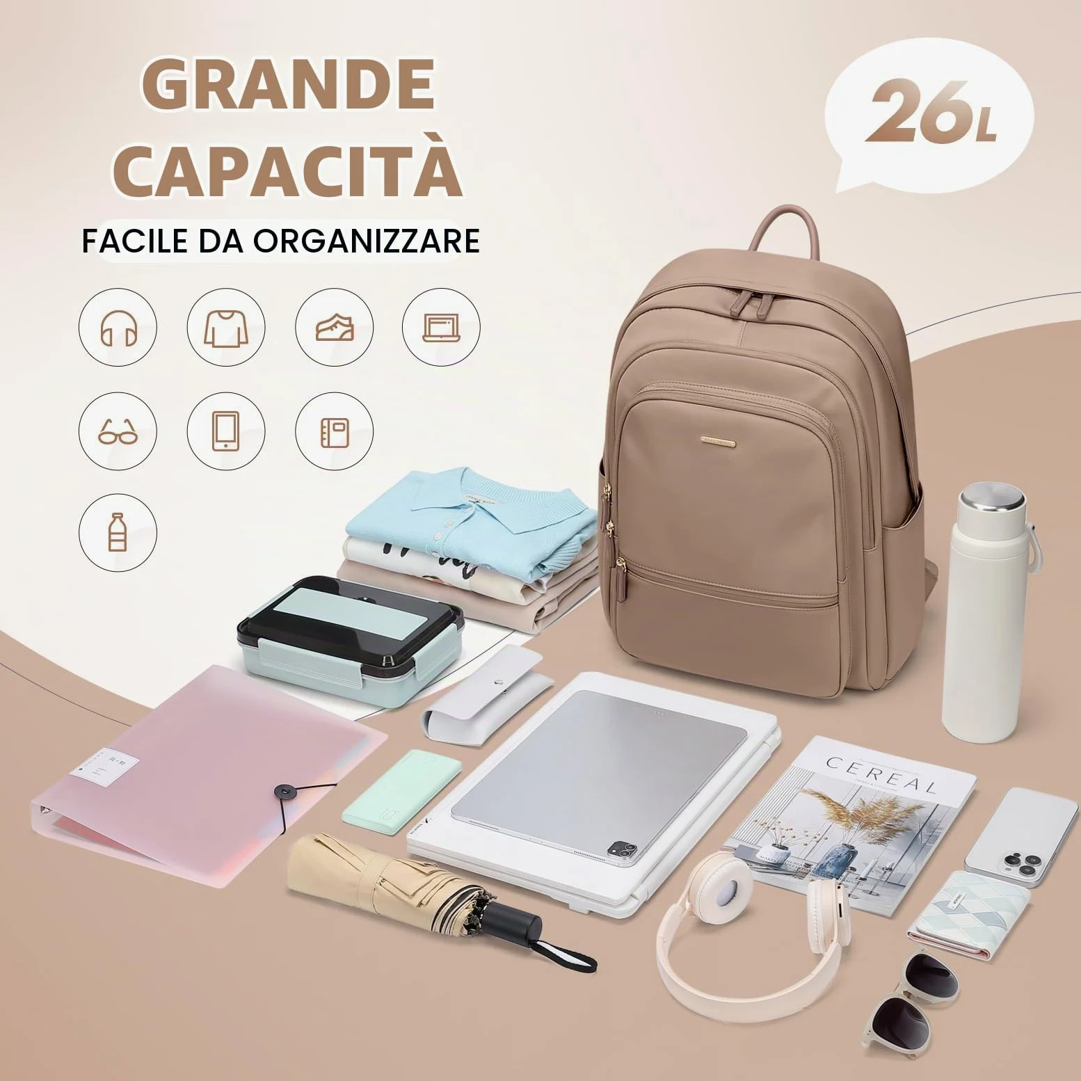 GOLF SUPAGS Grande Capacità Zaino per PC Portatile da 15.6 Pollici, Zaino da Viaggio Multifunzionale da Donna, Zaino per Lavoro Scuola