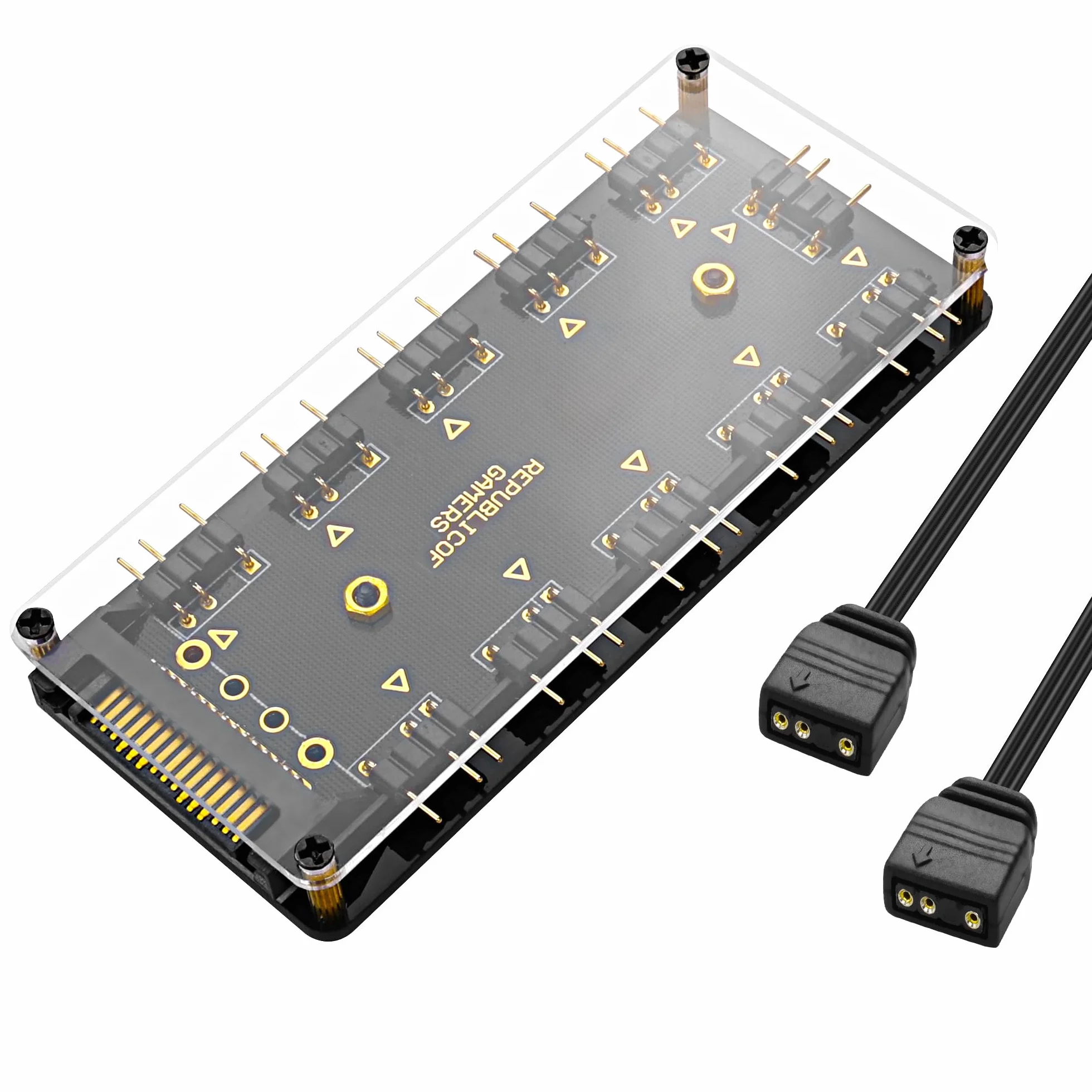 MEIRIYFA 5V 3PIN ARGB Splitter HUB 1 a 10 Vie LED Fan HUB Controller con 50CM Prolunga Cavo di Estensione SATA Adattatore
