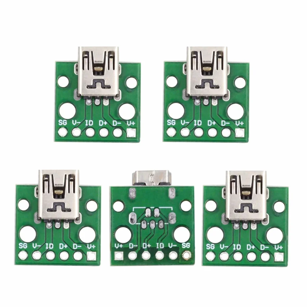 xiwai 5 pezzi USB 2.0 Mini-B femmina presa connettore fai da te OEM orizzontale con montaggio su scheda PCB tipo saldato 480 Mbps