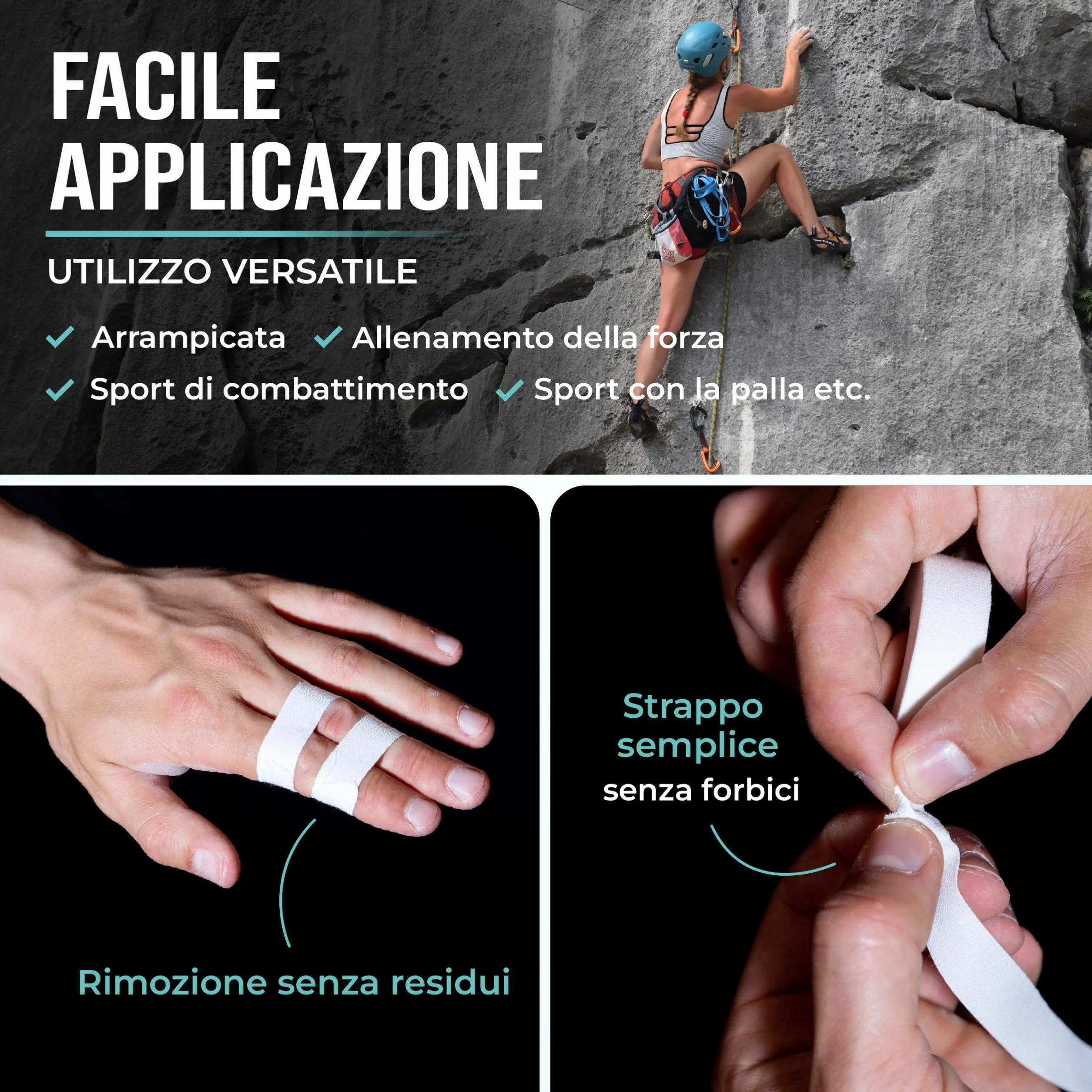 Nastro Sportivo Adesivo Extra Forte 3 Rotoli 30m Bianco per Allenamento Pesi Pallavolo Boulder