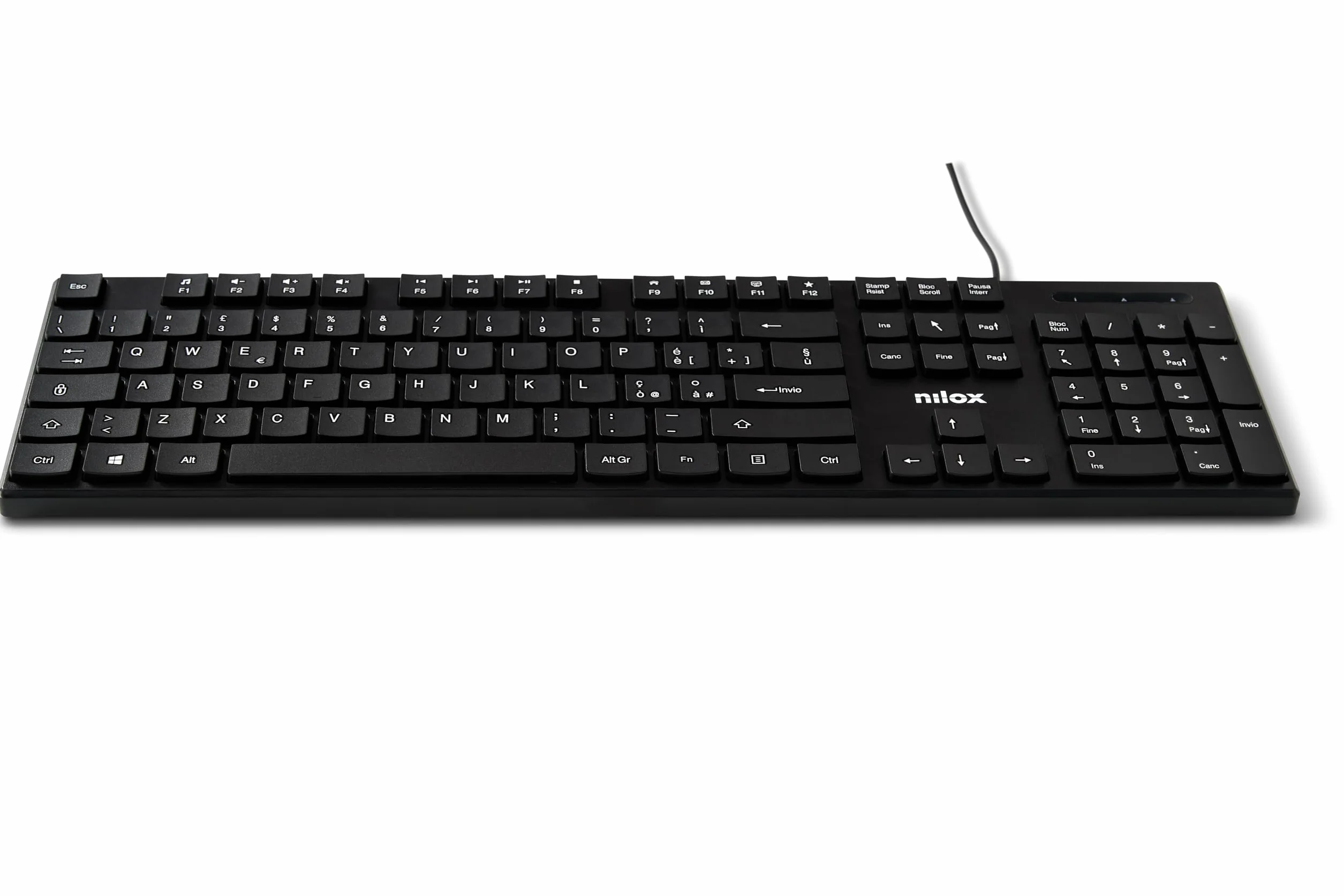 Tastiera USB Nilox NXKBIT000012 Leggera Compatta Layout Italiano Cavo 1,5m Antiusura Nera