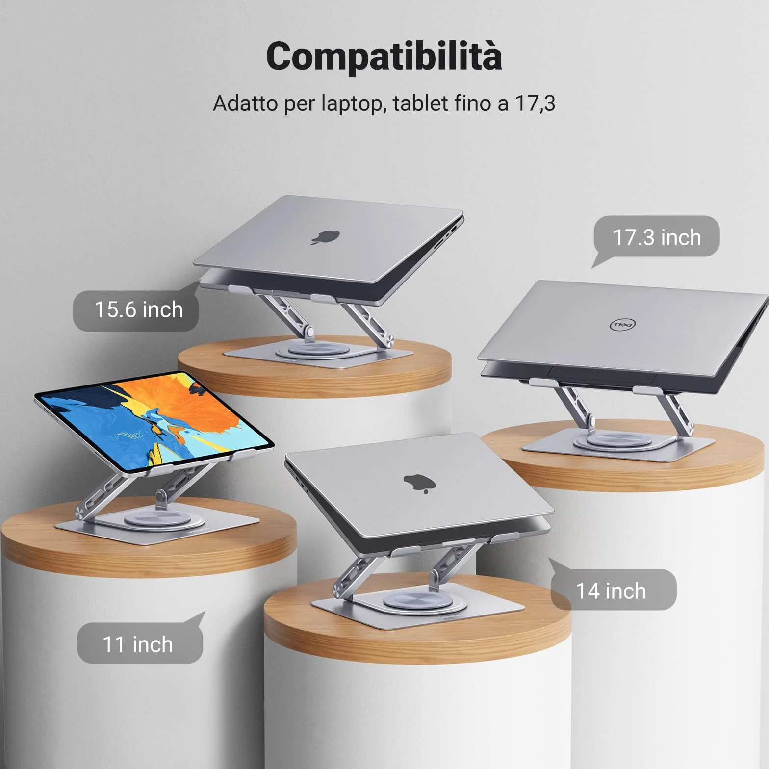 UGREEN Supporto per Laptop da Scrivania, Stand per PC Portabile Regolabile Ergonomico con Base Girevole a 360° Compatibile con MacBook Pro Air Notebook Fino a 17,3 Pollici
