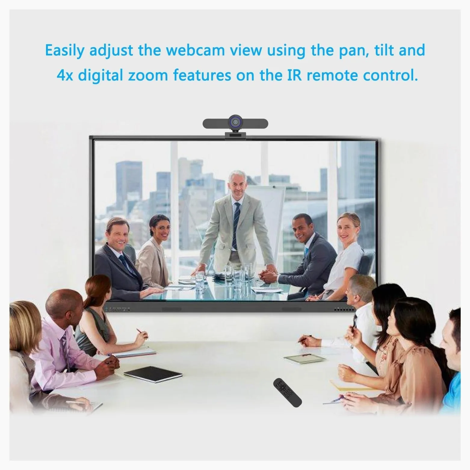 Webcam USB da 2,5 K con videocamera for conferenze con Zoom Digitale 4X 165 Gradi FOV 3 preimpostazioni for PC, TV e riunioni di Formazione
