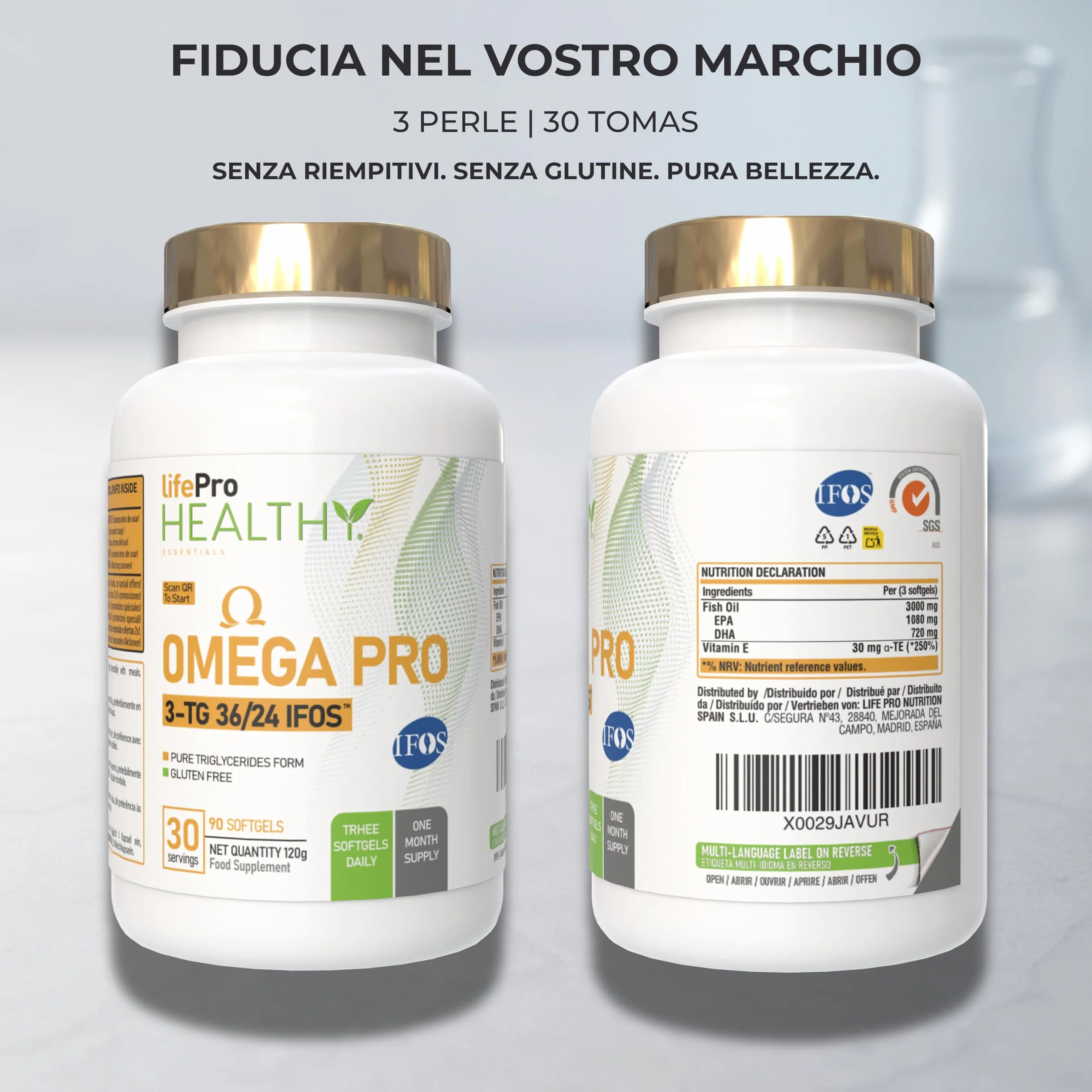Life Pro Healthy Omega 3 Capsule IFOS 3000mg 35% EPA 25% DHA Olio di Pesce Puro Distillato