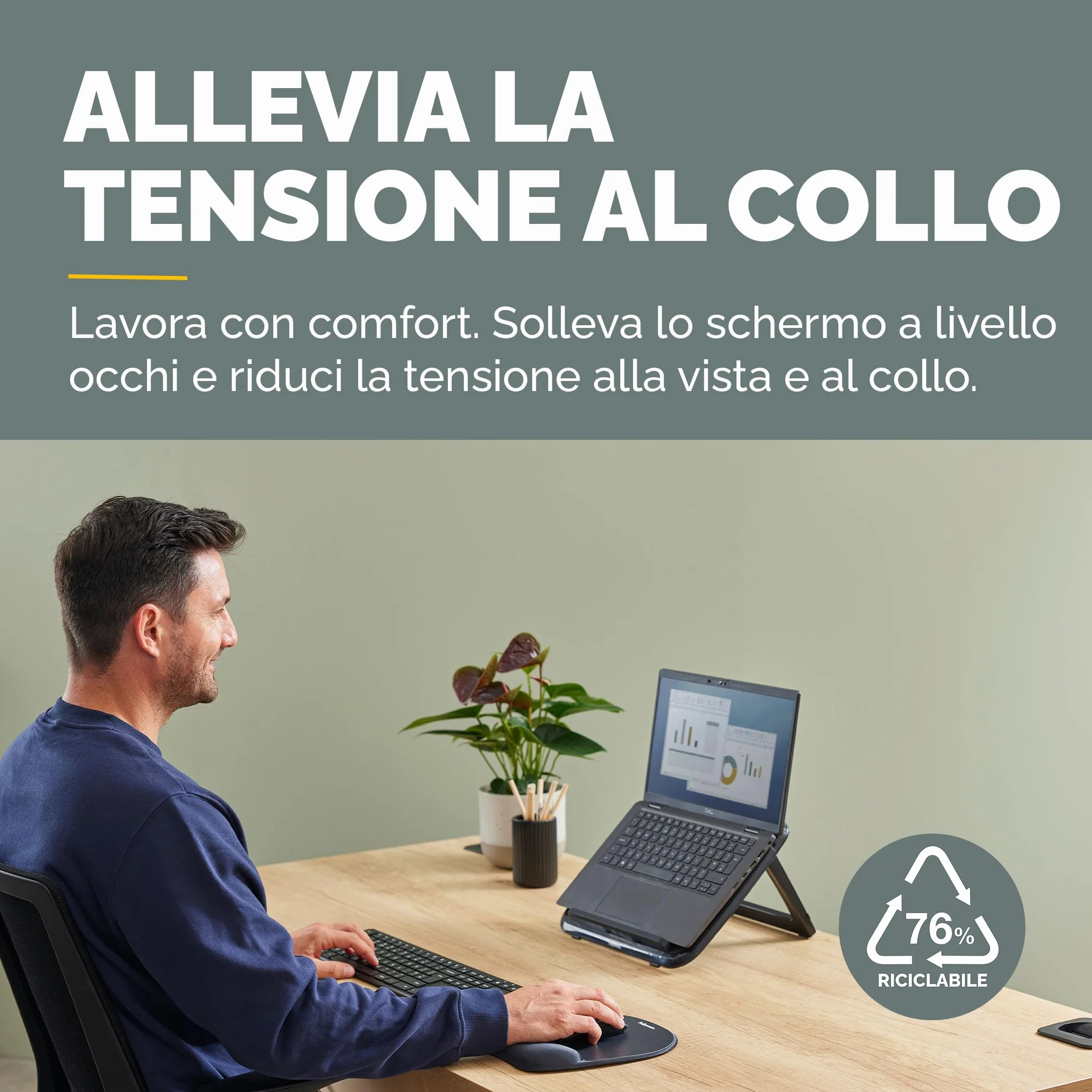 Fellowes Supporto Laptop Everyday – Nero – Portatile, ergonomico, con 7 altezze regolabili – Per casa, ufficio e lavoro ibrido – Fino a 17", max 4 kg