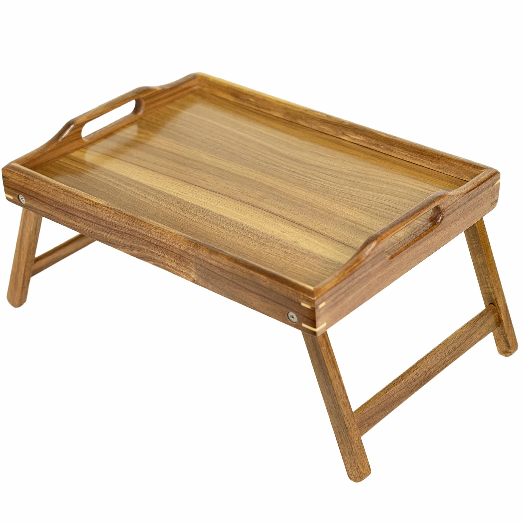 Utoplike Vassoio da letto in acacia per mangiare, vassoi da colazione con gambe pieghevoli per letto, tavolino pieghevole in legno per divano