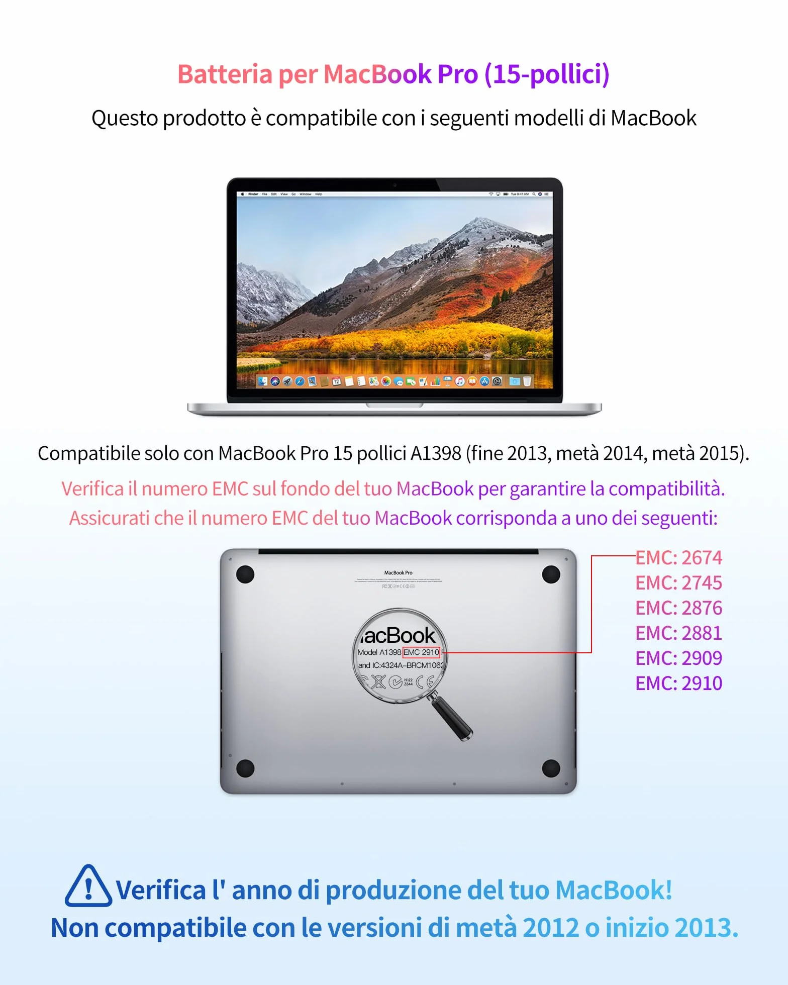 ASMARK Batteria MacBook Pro A1398 per 15 pollici (metà 2015, metà 2014, fine 2013) Retina A1494/1618 Battery