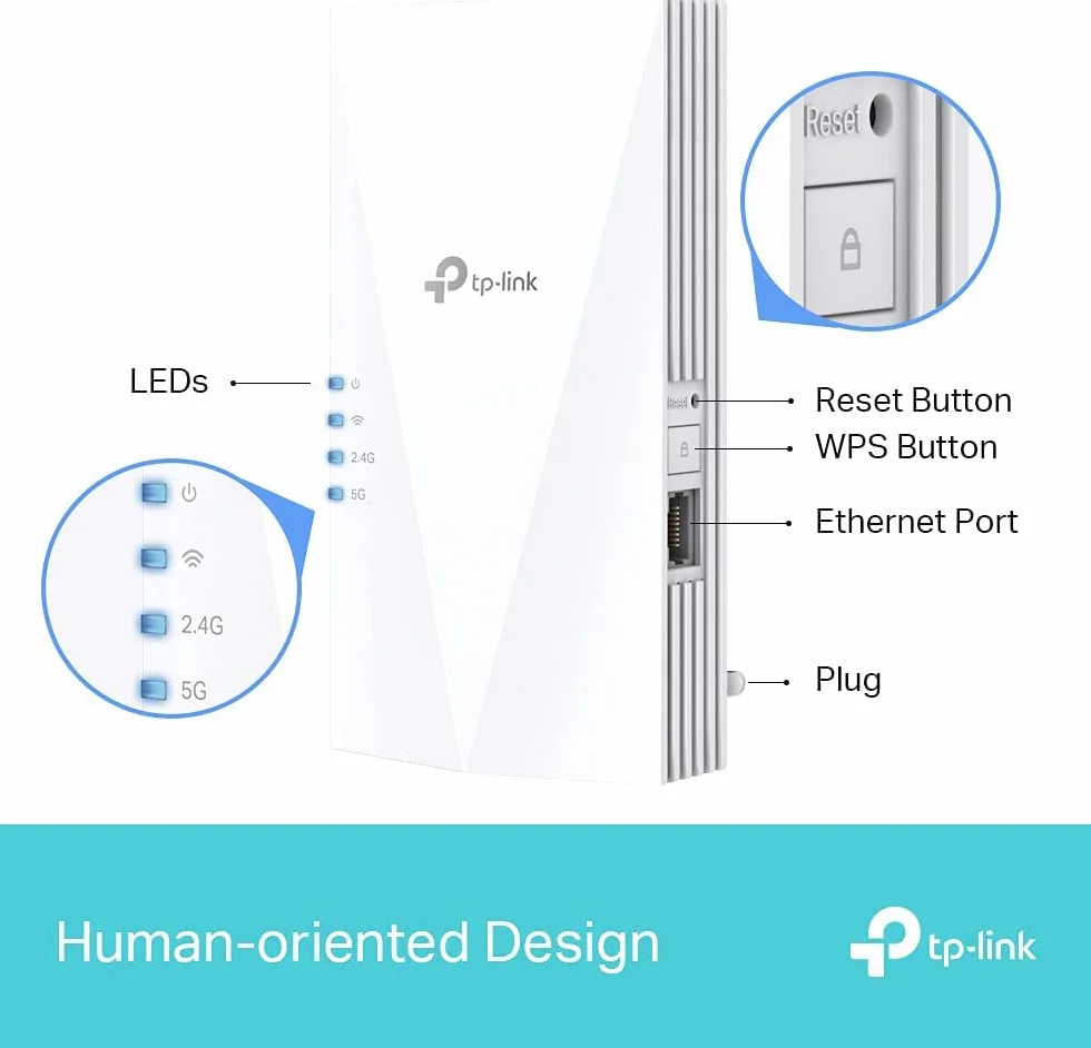 TP-Link RE500X V1 - Wi-Fi range extender - GigE - Wi-Fi 6-2.4 GHz, 5 GHz (Ricondizionato)