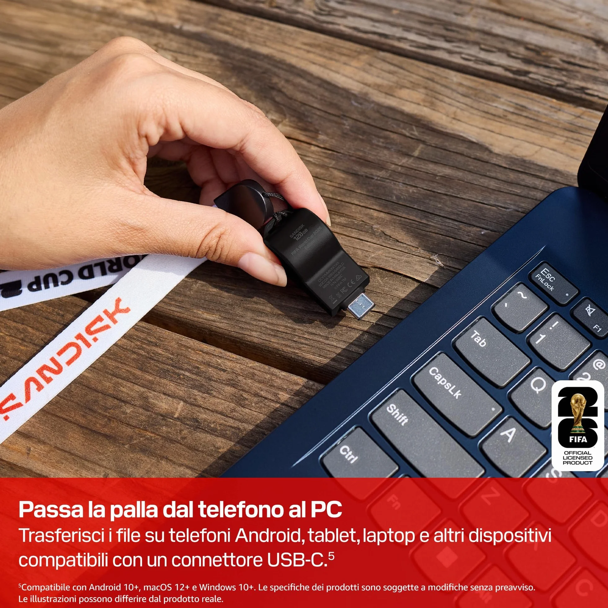 SANDISK Unità flash USB-C FIFA World Cup 2026 Global Edition da 128 GB (velocità di trasferimento fino a 300 MB/s, l'app SANDISK Memory Zone)
