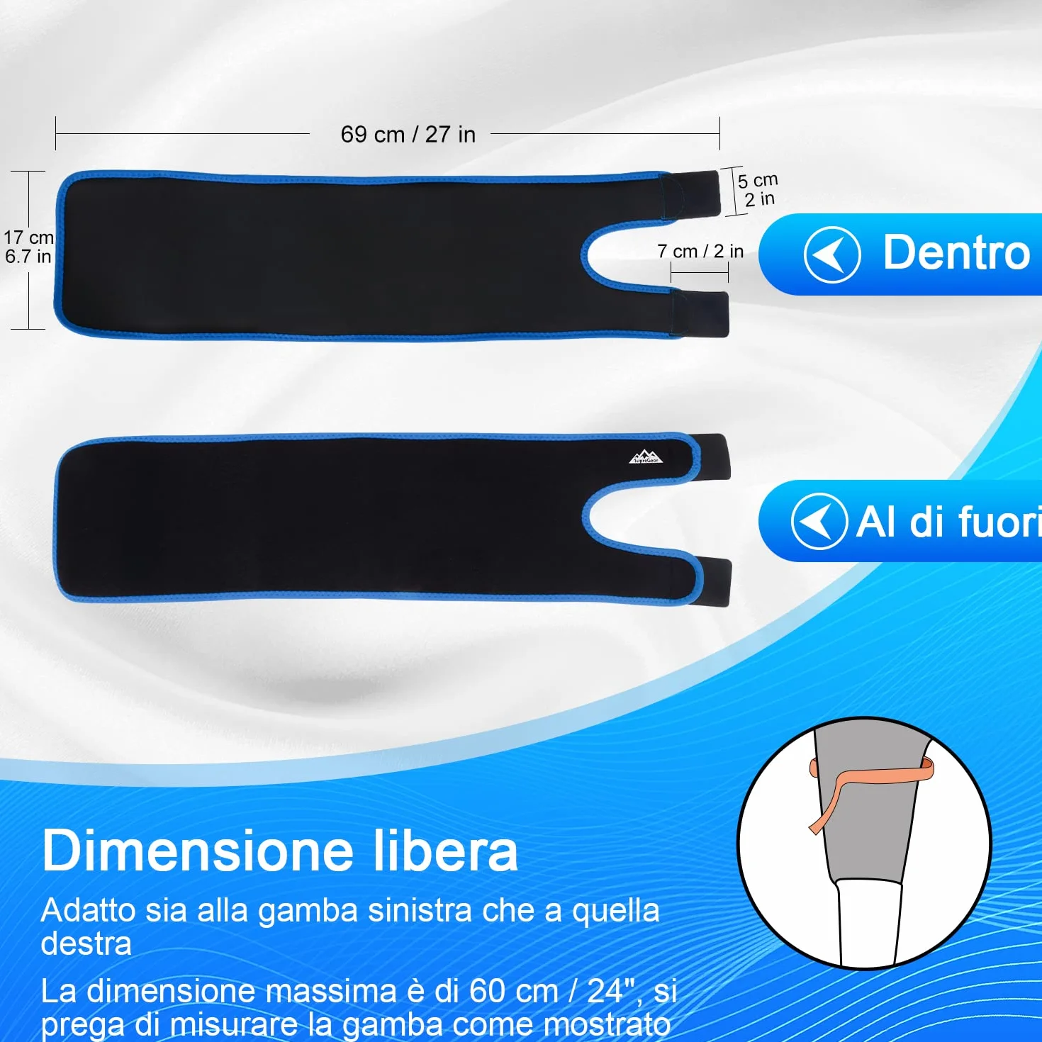Supregear Supporto per Coscia Regolabile Manicotto Compressione Quadricipite Traspirante Antiscivolo Blu