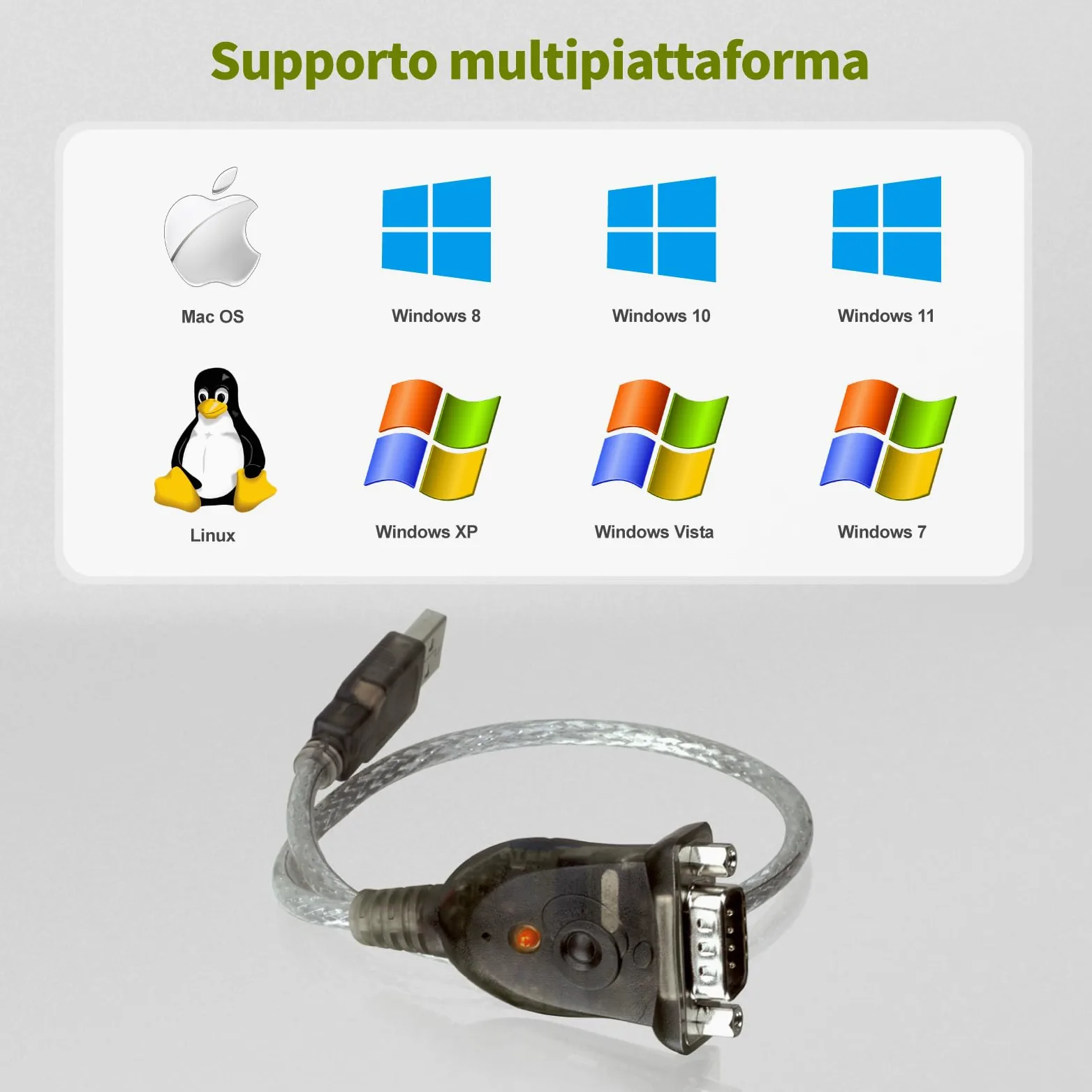 IOGEAR Adattatore USB RS-232 Cavo DB9 230 kbps Compatibile con Windows 11 10 macOS X 10.14 USB 2.0