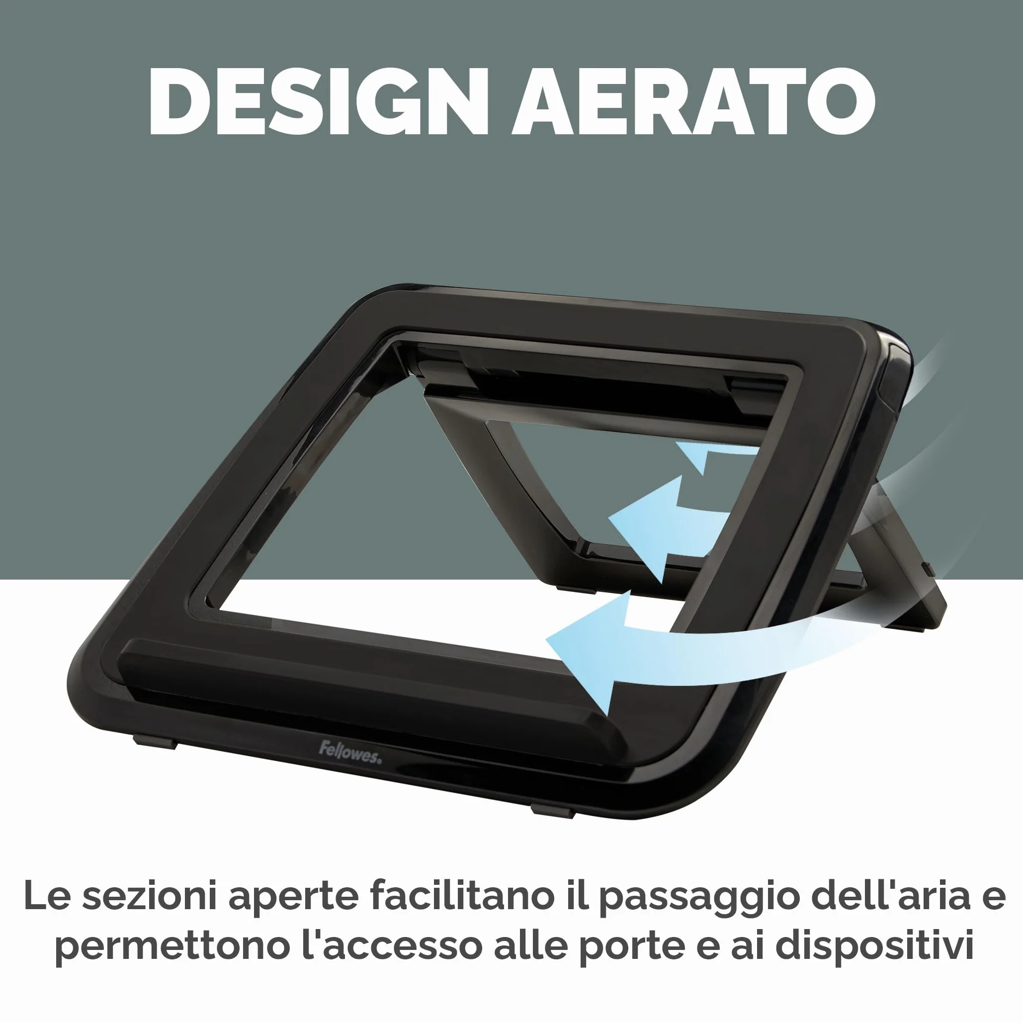 Fellowes Supporto Laptop Everyday – Nero – Portatile, ergonomico, con 7 altezze regolabili – Per casa, ufficio e lavoro ibrido – Fino a 17", max 4 kg