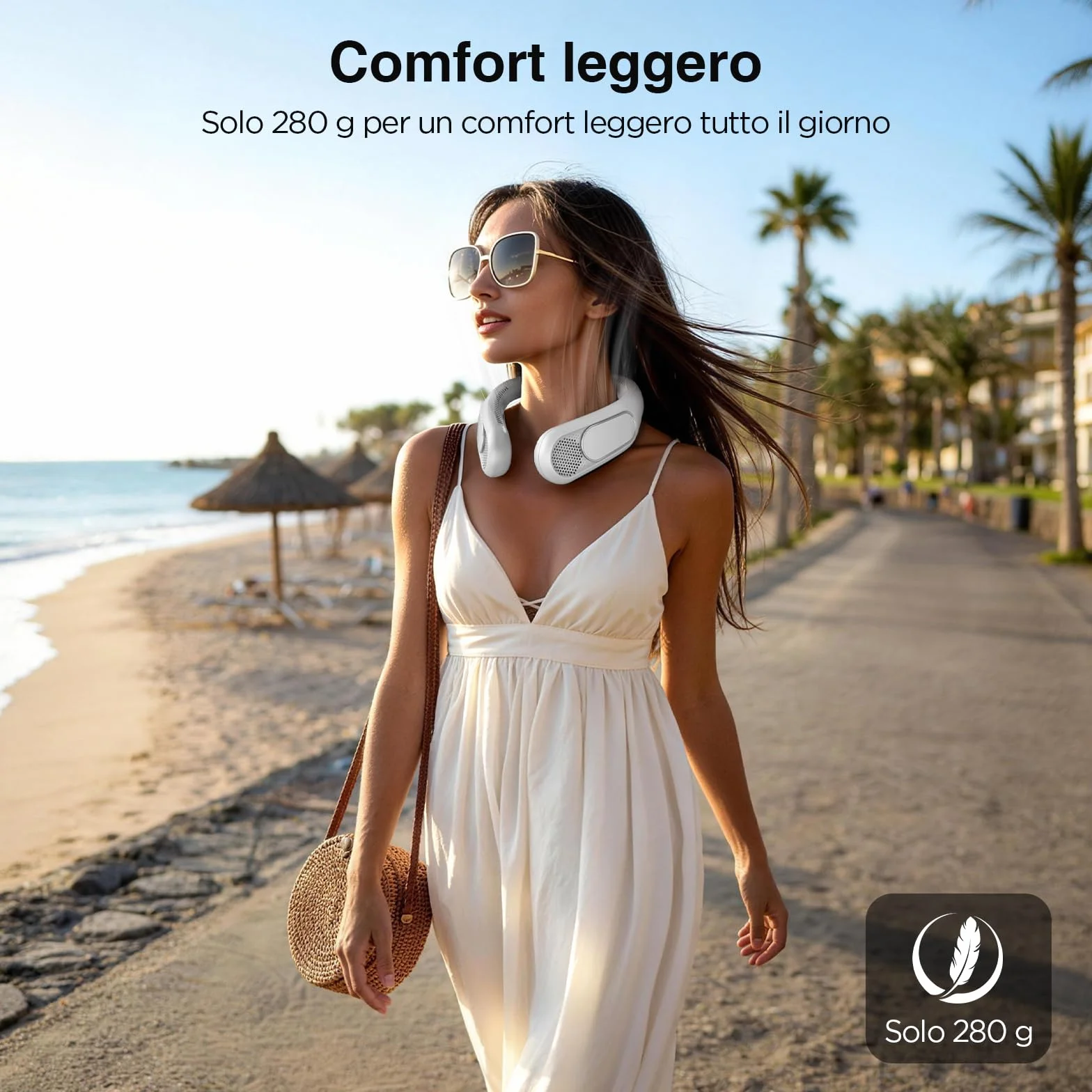 Ventilatore da Collo Bladeless 6000mAh, Ricaricabile a 4 Velocità Ventilatore Portatile da Collo USB per Uomo/Donna, Ideale per Viaggi, Sport, Lavoro, Uso Interno ed Esterno（Bianco）
