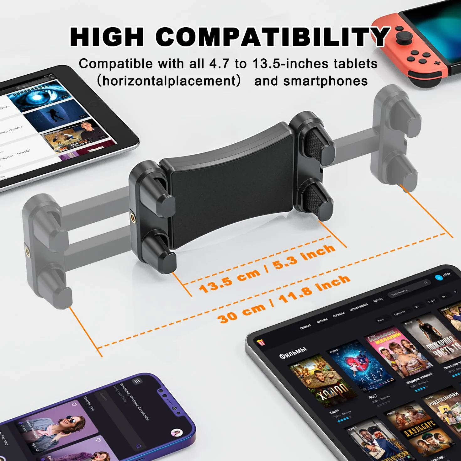 Tendak Supporto da Parete per Tablet, Supporto Muro Tablet Lunghezza Estendibile è di 10-43 cm, in Lega di Alluminio, Porta Tablet da Muro per Tutti Smartphone e Tablet da 4,7-13,5 Pollici