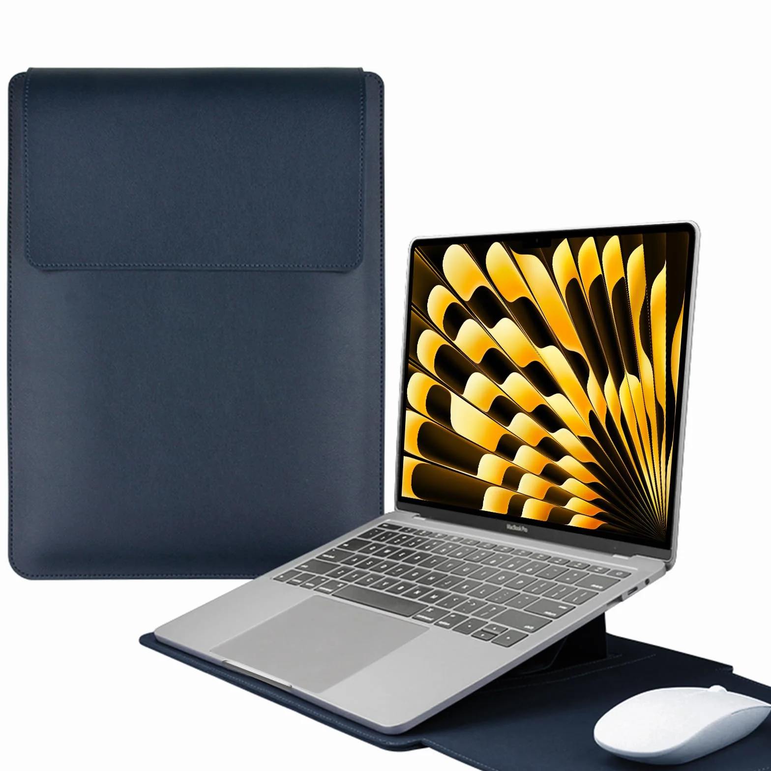 HaruYo 15-16 Pollici Custodia per Computer Portatile con Supporto Funzione Laptop, PU Pelle Portatile Sleeve per MacBook Air/MacBook Pro/Surface Dell Lenovo HP ASUS Acer (15-16 Pollici | Blu)