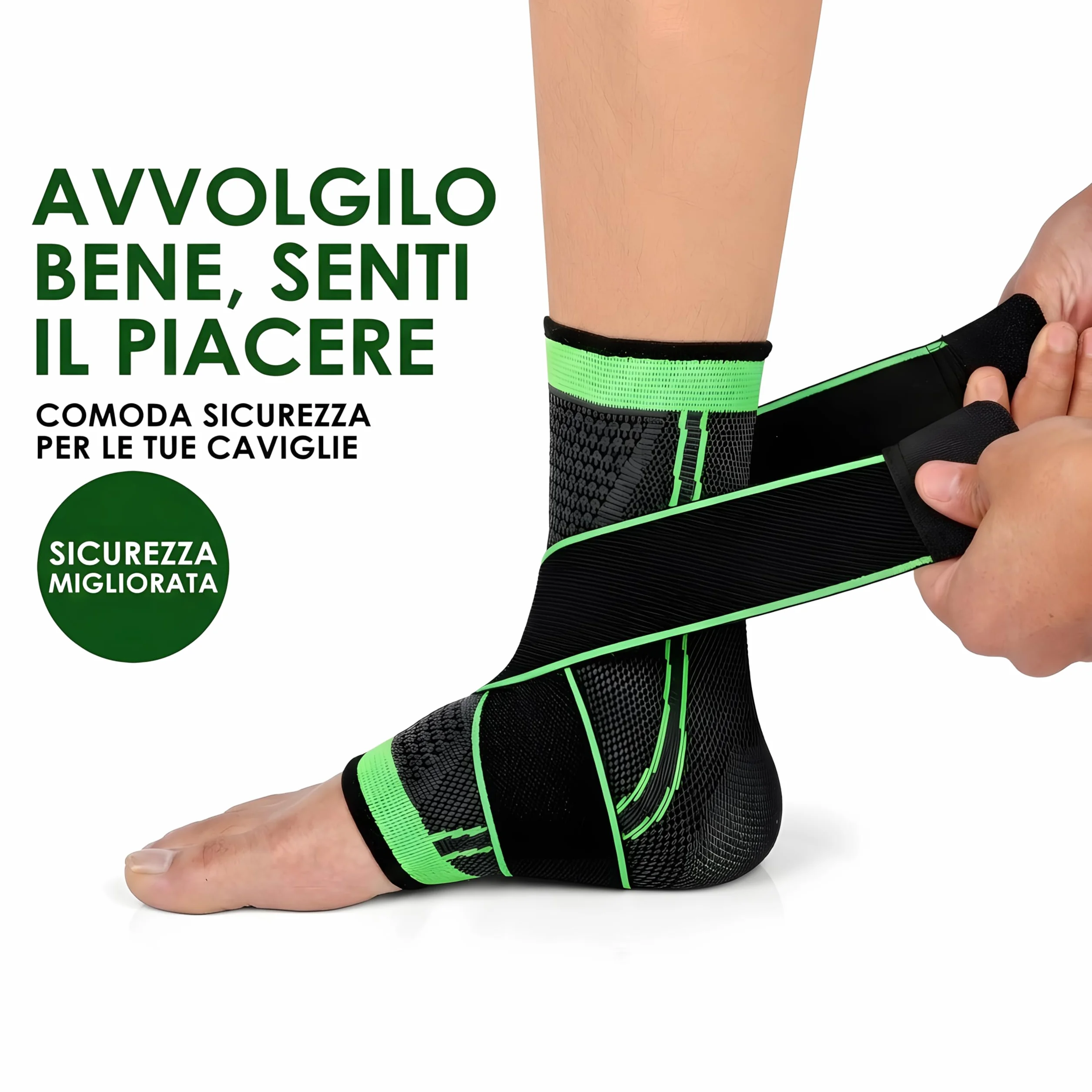 Tutore Caviglia Professionale a Compressione Graduata con Fasce Elastiche Regolabili – Traspirante e Antiscivolo per Distorsioni e Recupero