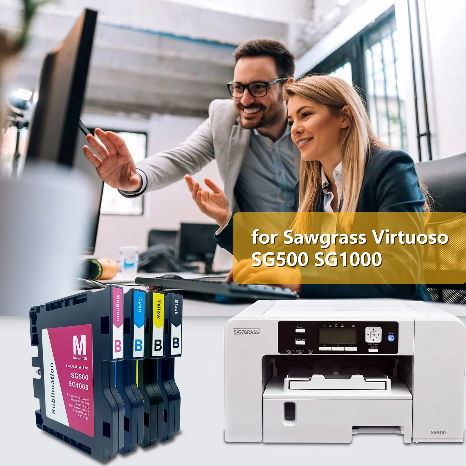 Cartucce d'inchiostro a sublimazione compatibili con stampante Sawgrass Virtuoso SG500 SG1000, 4 colori (nero, ciano, magenta, giallo) (versione A)