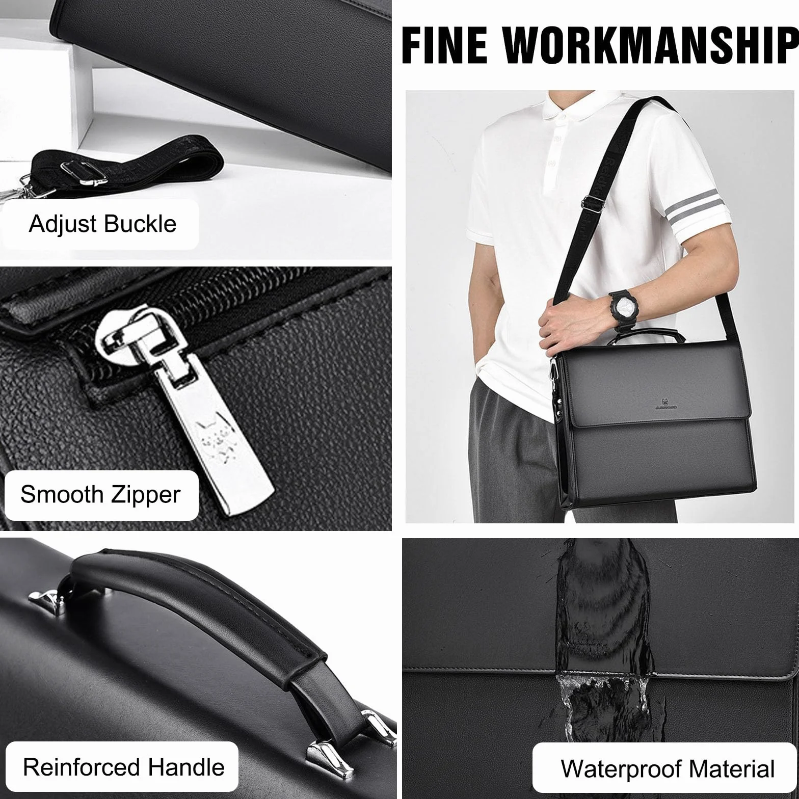 FANDARE Uomo Ventiquattrore 24 Ore Borsa a Tracolla PU Pelle Borse a spalla Business Borsa da giorno Sacchetto Borsetta per 12.9 pollice laptop Cartella Portadocumenti Crossbody Messenger Bag