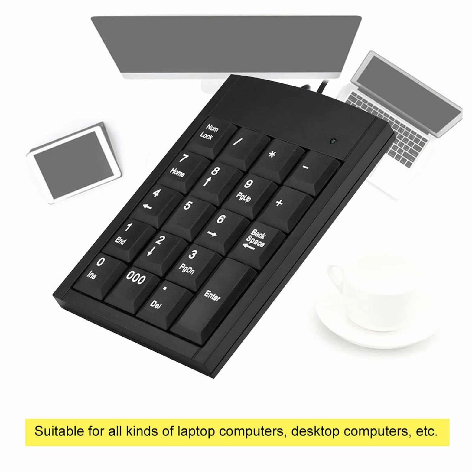 Ejoyous Tastiera numerica, ultra sottile, tastiera numerica meccanica, tastierino numerico USB, 19 tasti, piccola tastiera portatile con cavo da 1,5 m, per laptop, desktop, computer