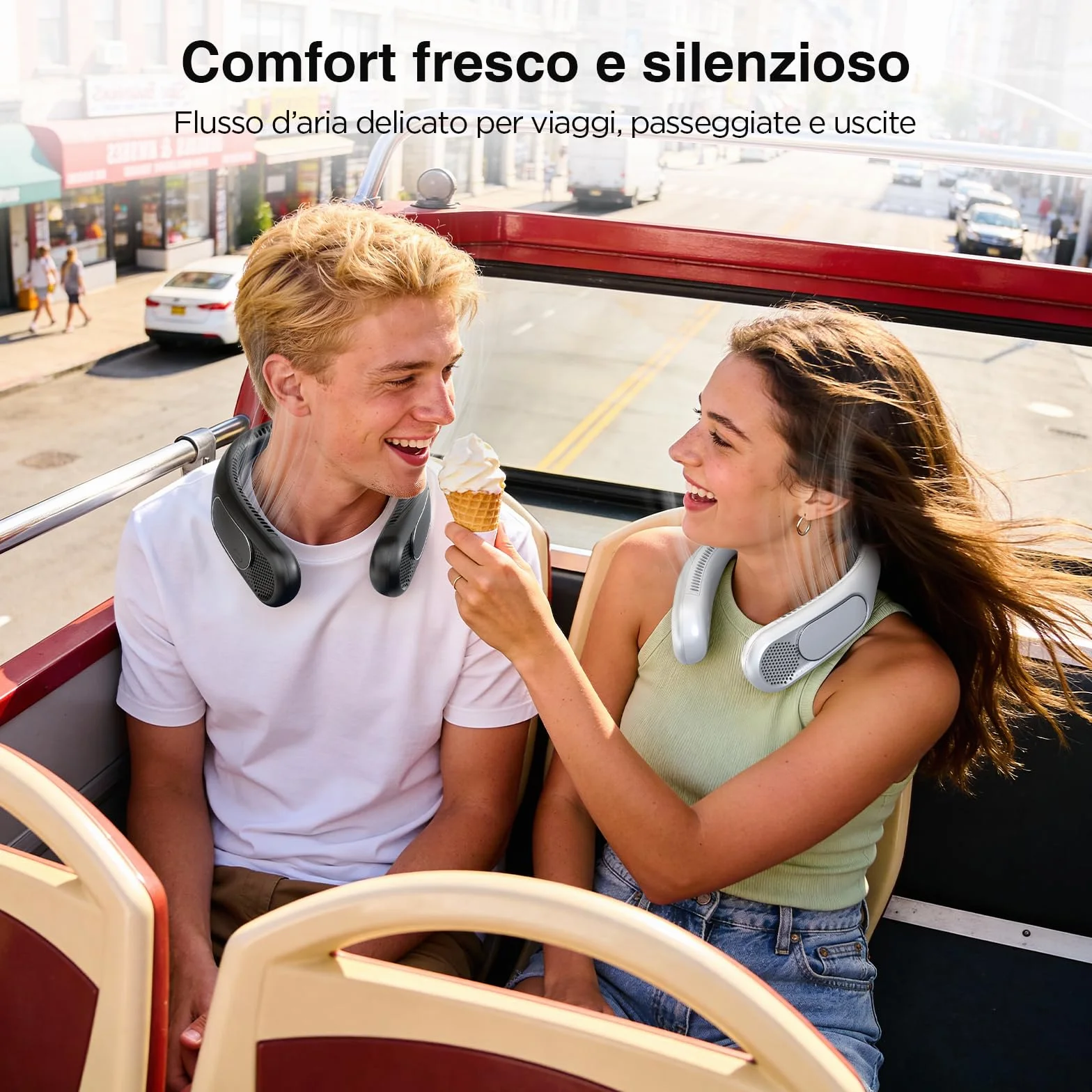 Ventilatore da Collo Bladeless 6000mAh, Ricaricabile a 4 Velocità Ventilatore Portatile da Collo USB per Uomo/Donna, Ideale per Viaggi, Sport, Lavoro, Uso Interno ed Esterno（Bianco）