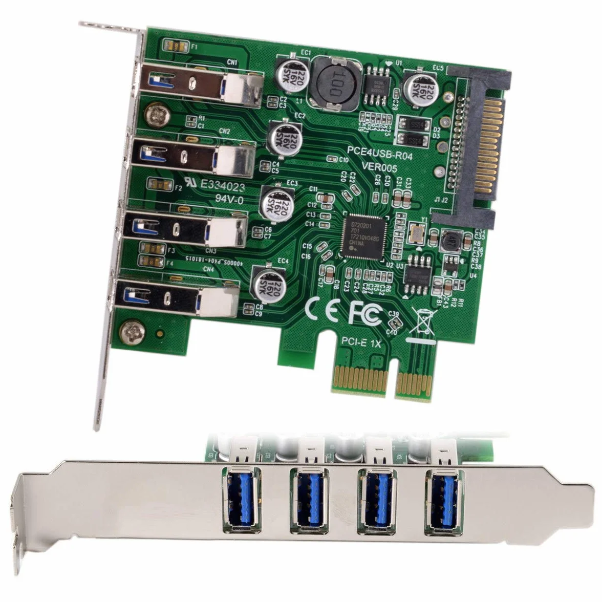 chenyang CY Low Profile 4 Ports PCI-E to USB 3.0 HUB PCI Express Expansion Card Adapter 5Gbps for Motherboard