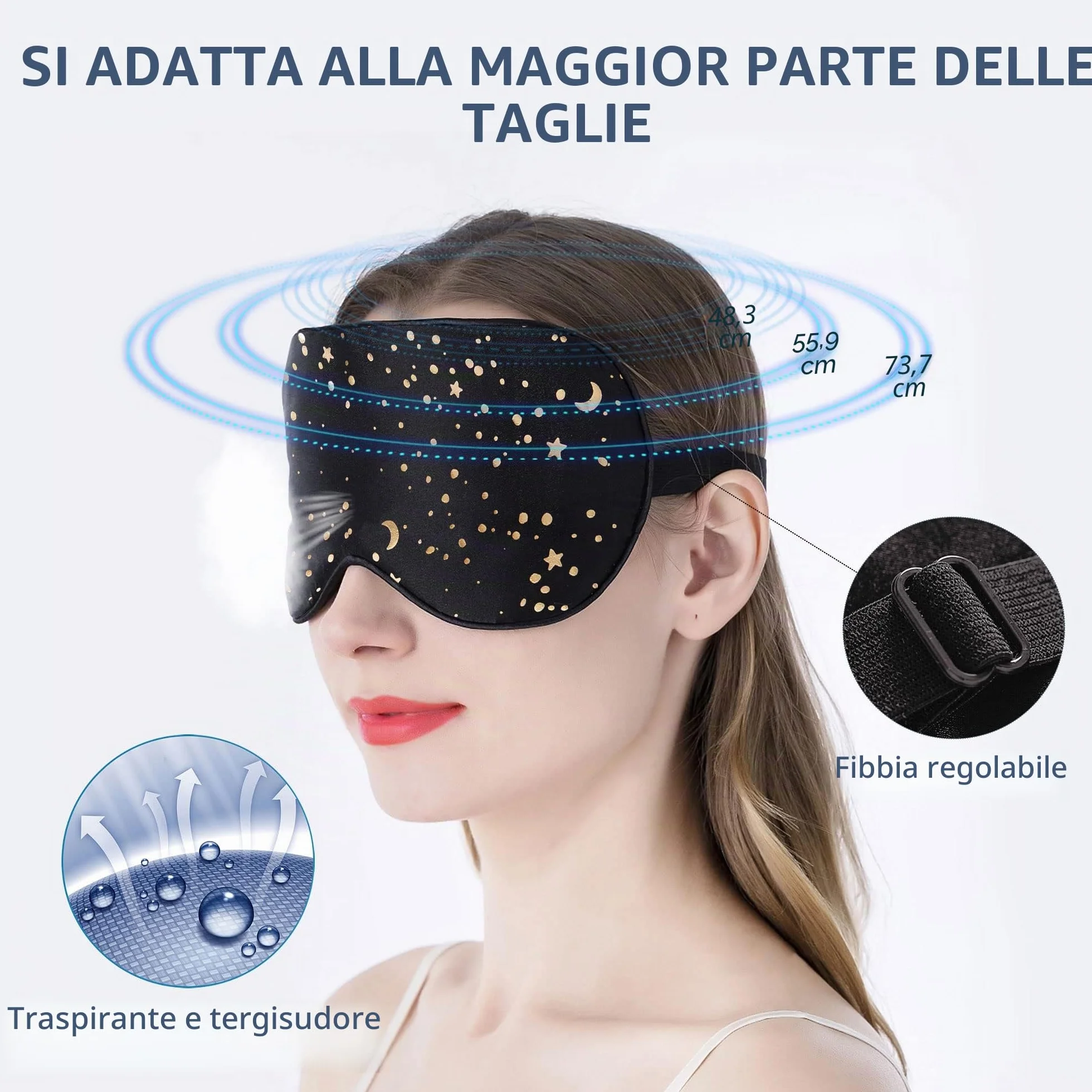 Mascherina per dormire 100% seta con cinghia regolabile motivo luna dorata
