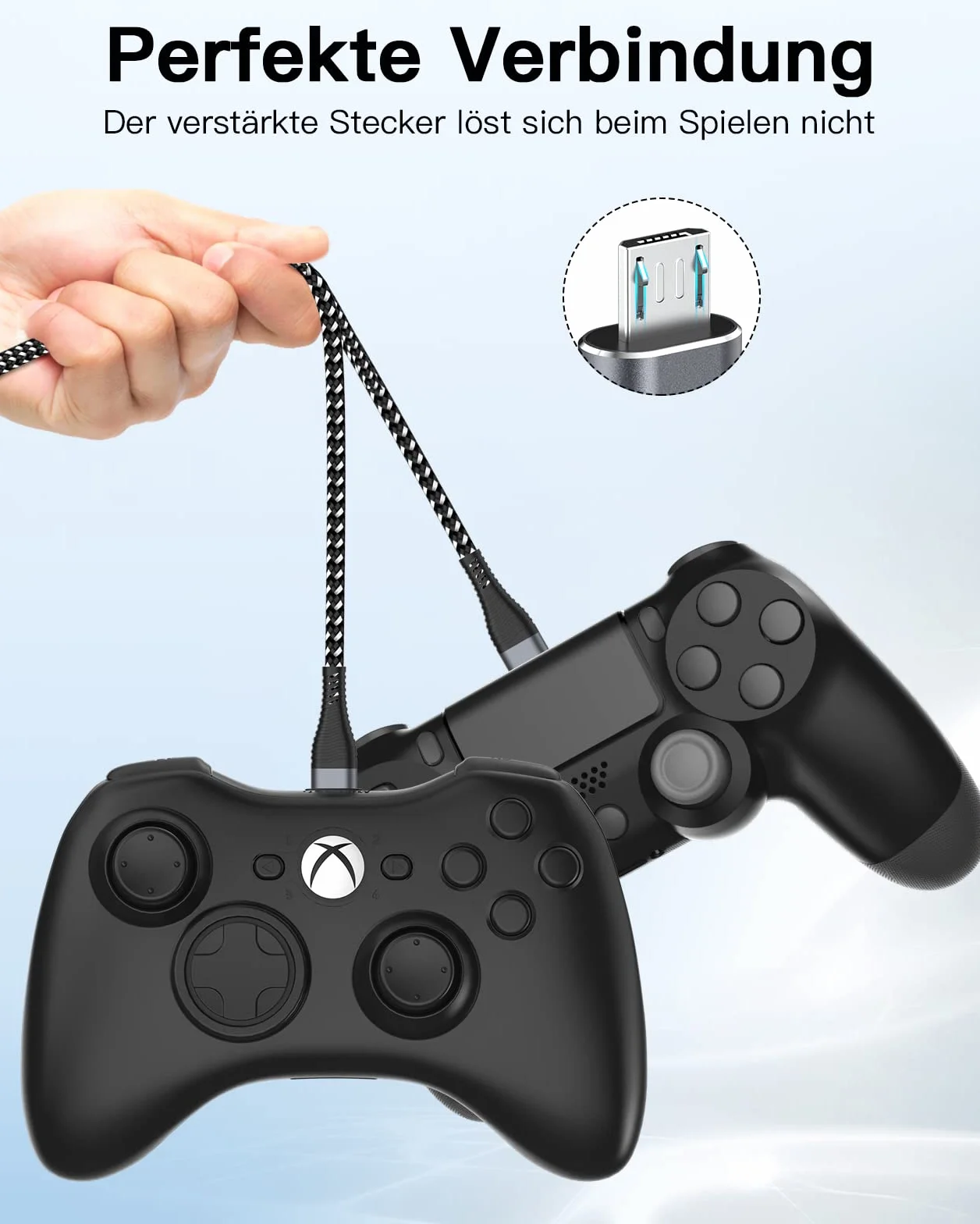 Cavo di ricarica per controller PS4, confezione da 2 pezzi, extra lungo 3 m, micro USB, con 2,4 A e 480 Mbps, compatibile con PS4, PS4 Slim, PS4 Pro, Xbox One, (vecchio) telefoni Android – Robusto e