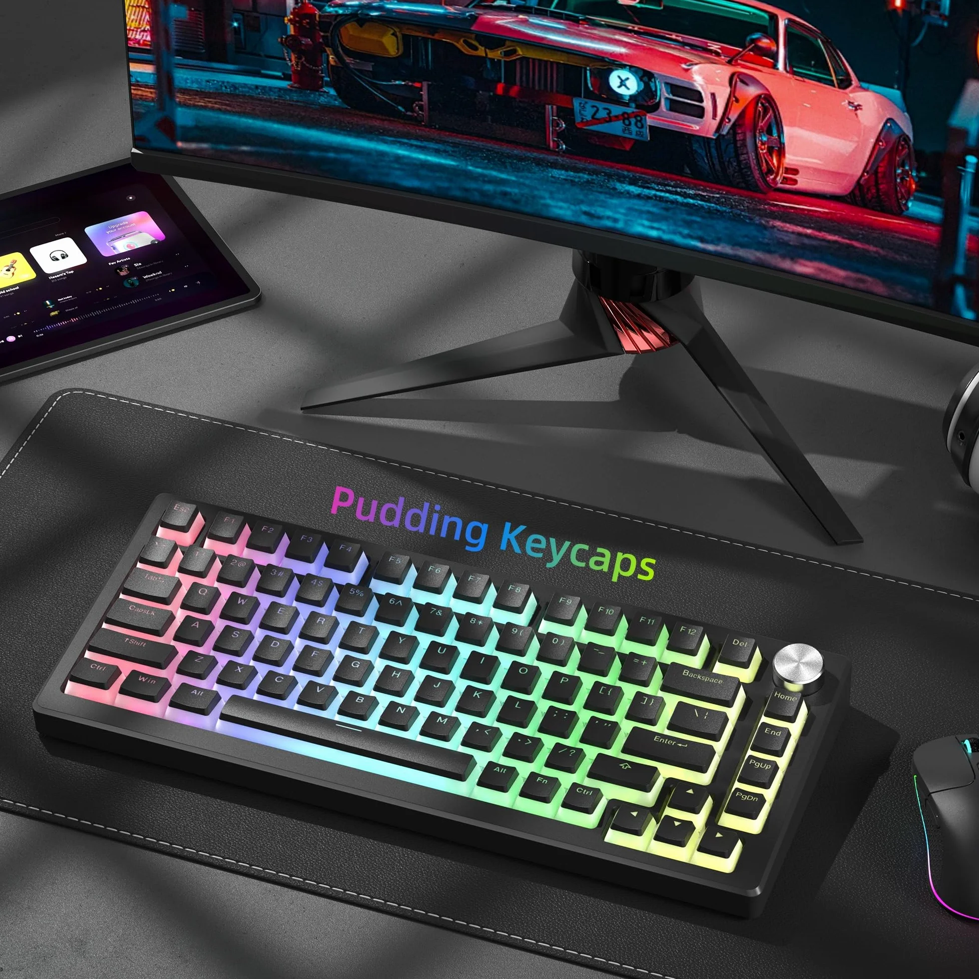 Pudding Keycaps PBT, 130 Tasti Tastiera, Brillare Attraverso, Personalizzata Profilo OEM per 100%, 75%, 65%, 60% MX-stem Interruttori Tastiere - Nero