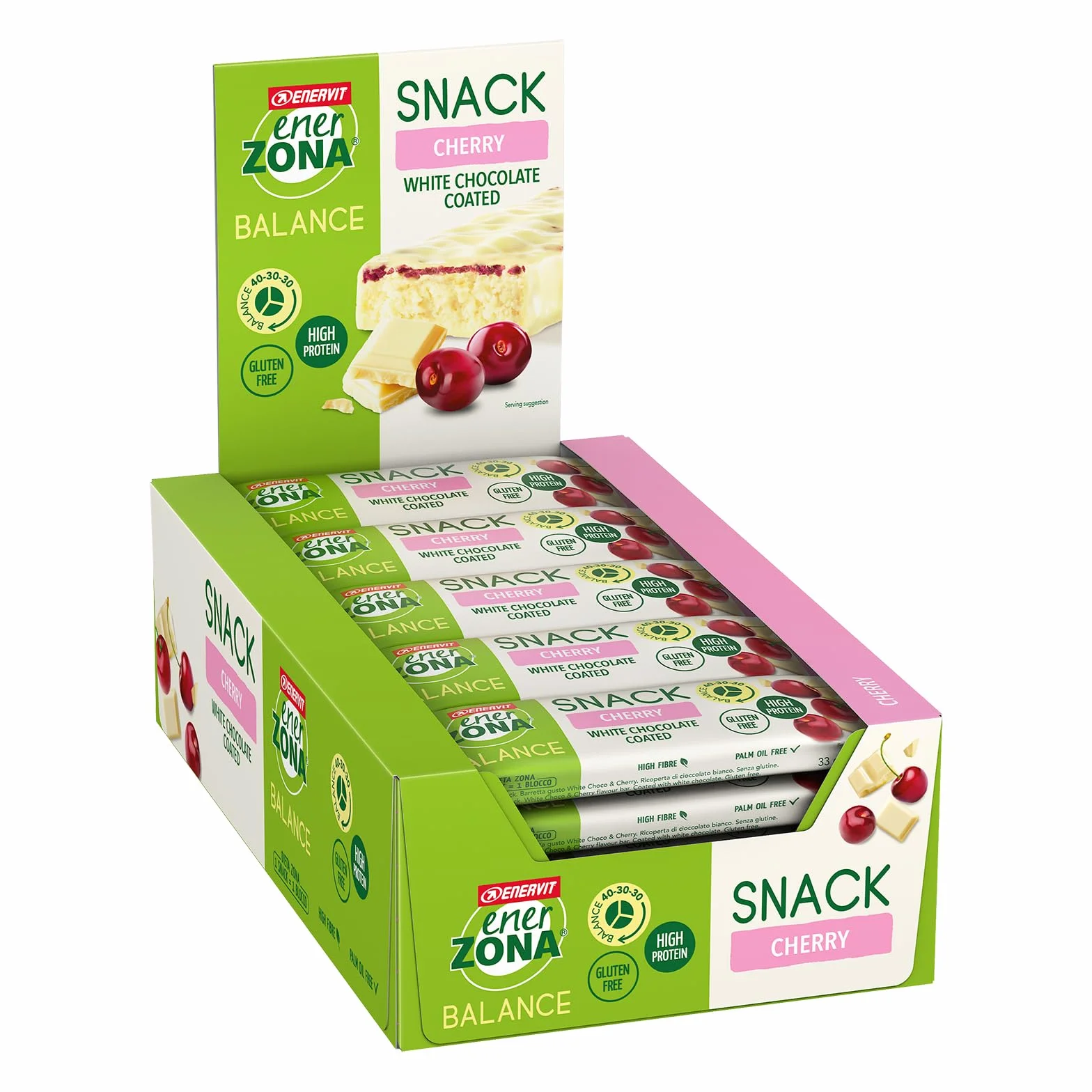 Enerzona Snack 40-30-30 Confezione 30 Barrette Gusto Amarena Copertura Cioccolato Bianco