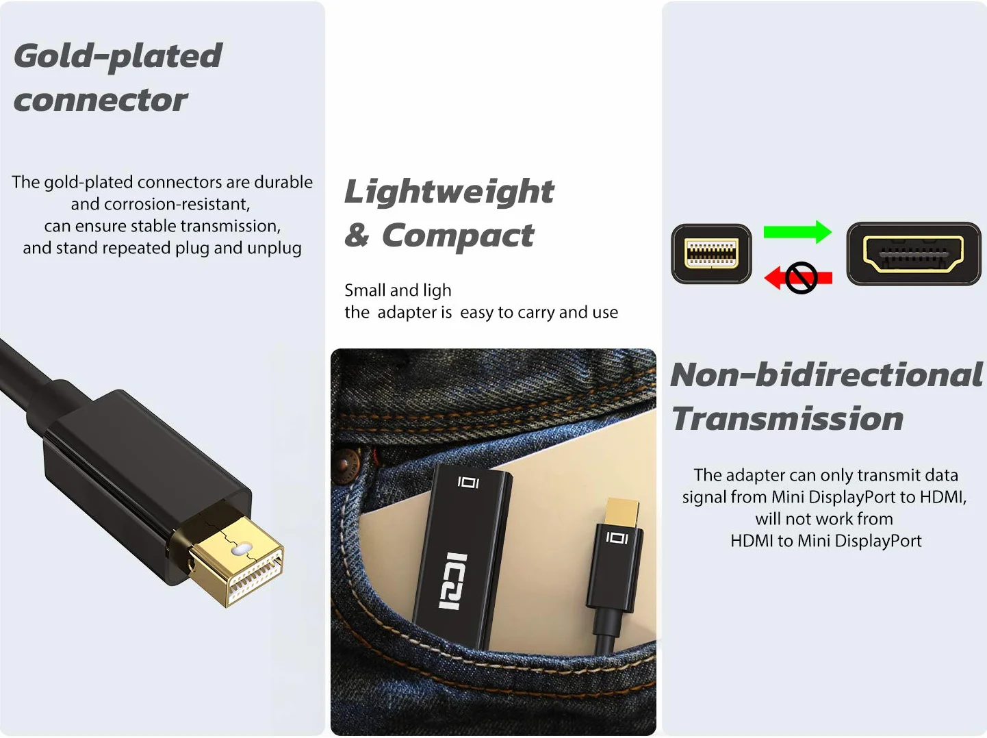 ICZI Adattatore Mini DisplayPort a HDMI, 4K Convertitore Maschio Mini DP (Thunderbolt 2) a Femmina HDMI per iMac, Mac Mini, Surface, Monitor, HDTV, Proiettori
