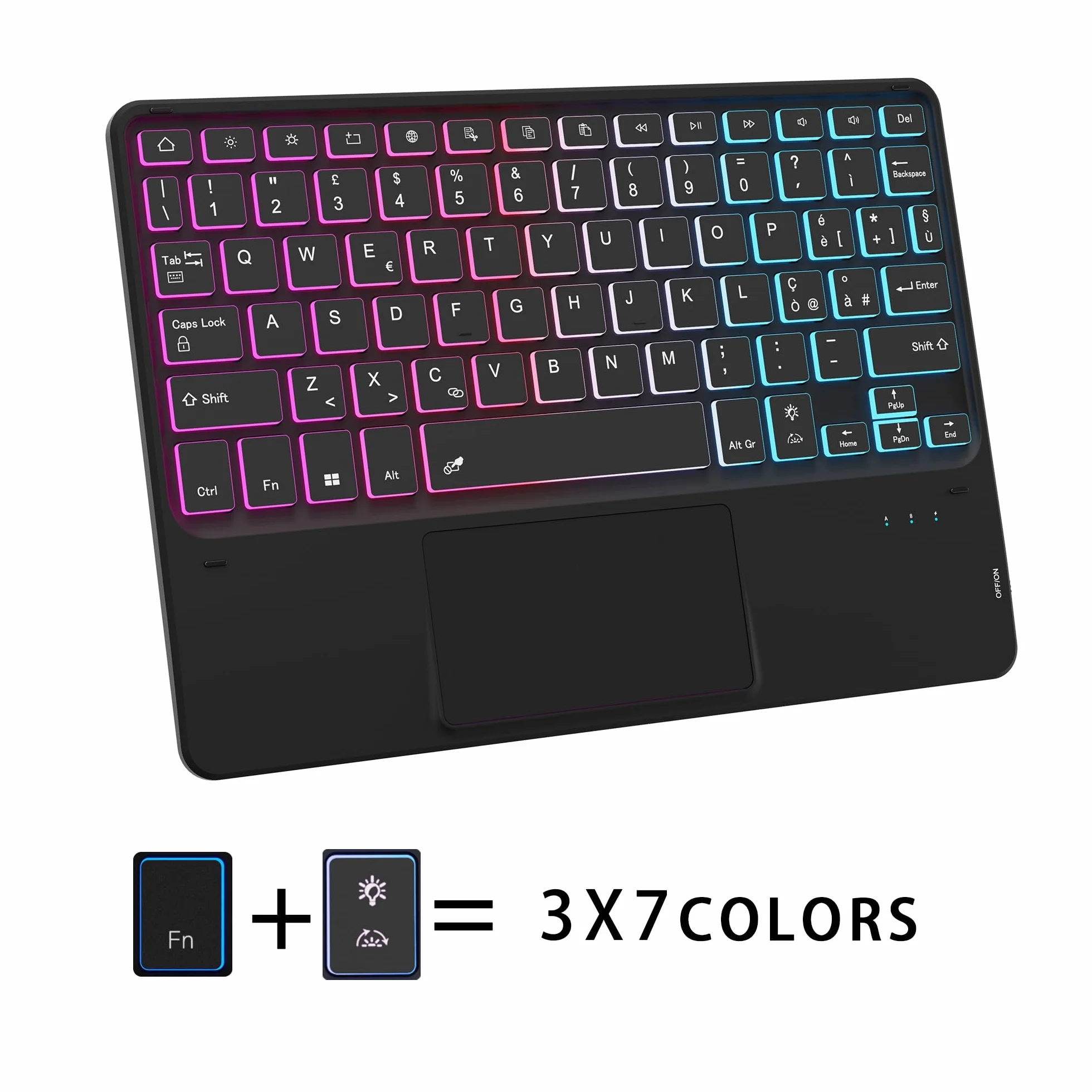 Custodia con tastiera per Samsung Galaxy Tab A11+/A9+ Plus 11" : Tastiera retroilluminata Rainbow con touchpad intelligente - A11+/A9+ Plus tastiera wireless rimovibile con Layout italiano QWERTY