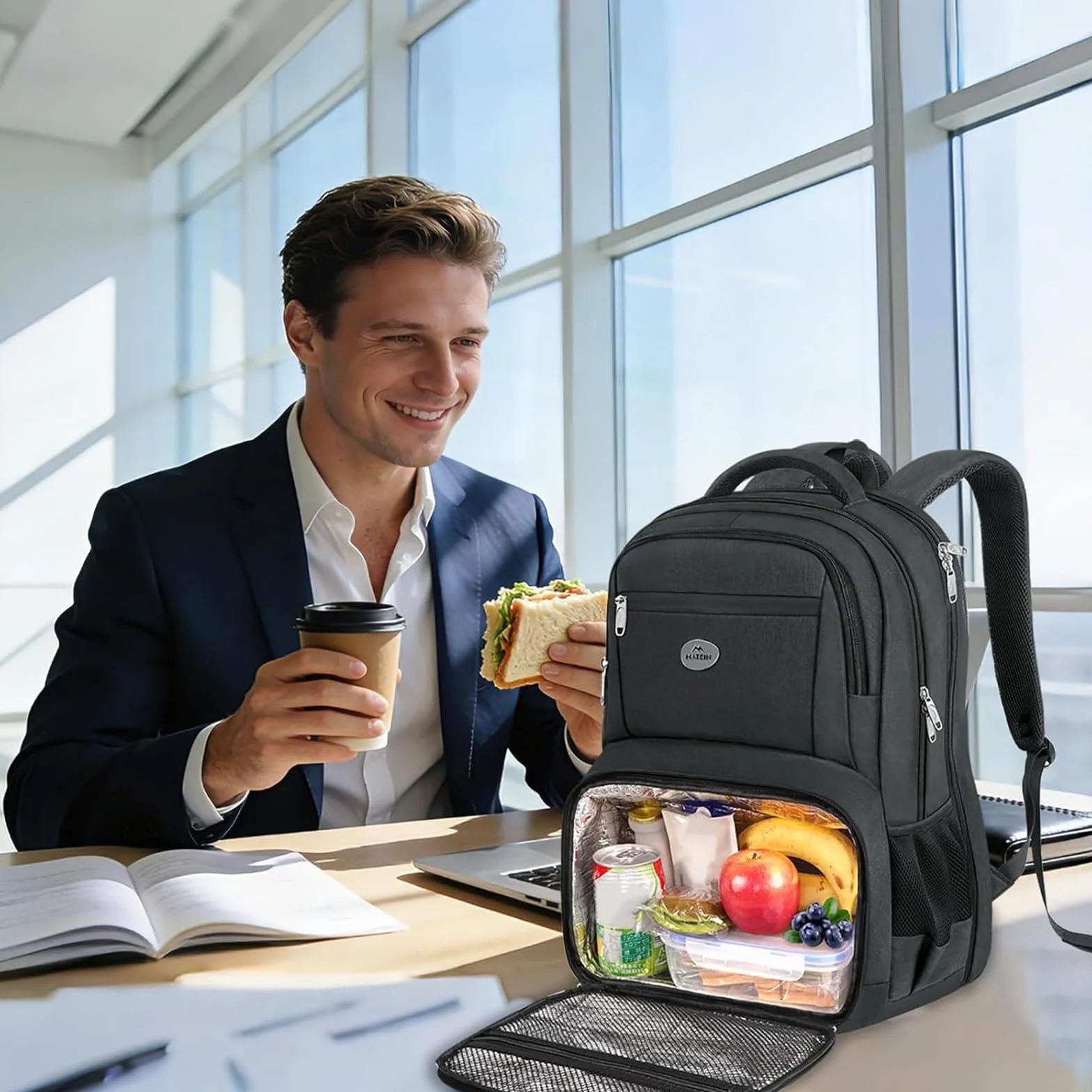 MATEIN Zaino Porta PC Porta Pranzo Termico, Zaino PC 17 Pollici Impermeabile Borsa Frigo Pranzo Ufficio, Zaini da Viaggio Donna Uomo Università Lavoro Picnic per Laptop Backpack Antifurto, Nero